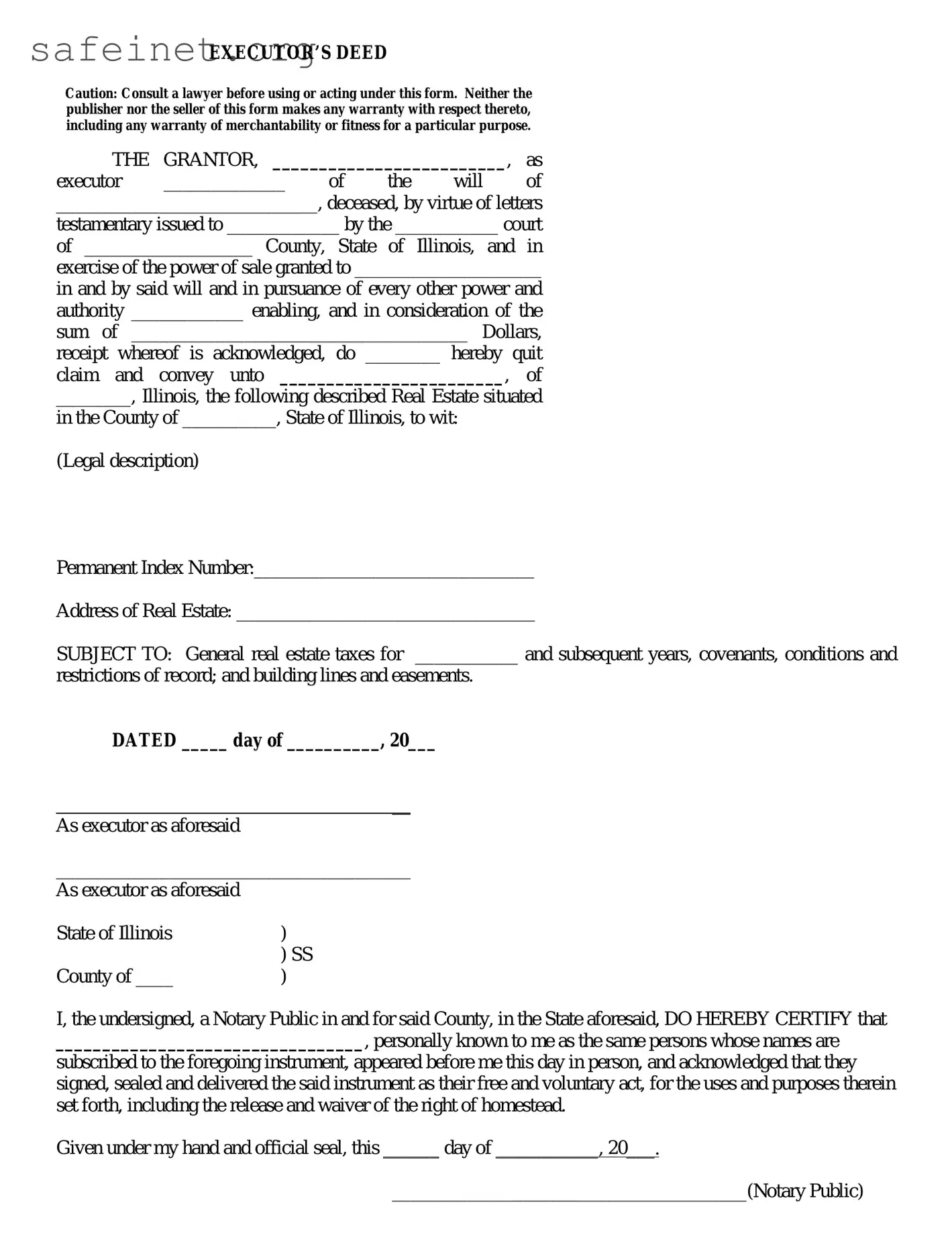 Blank Executor Deed Template