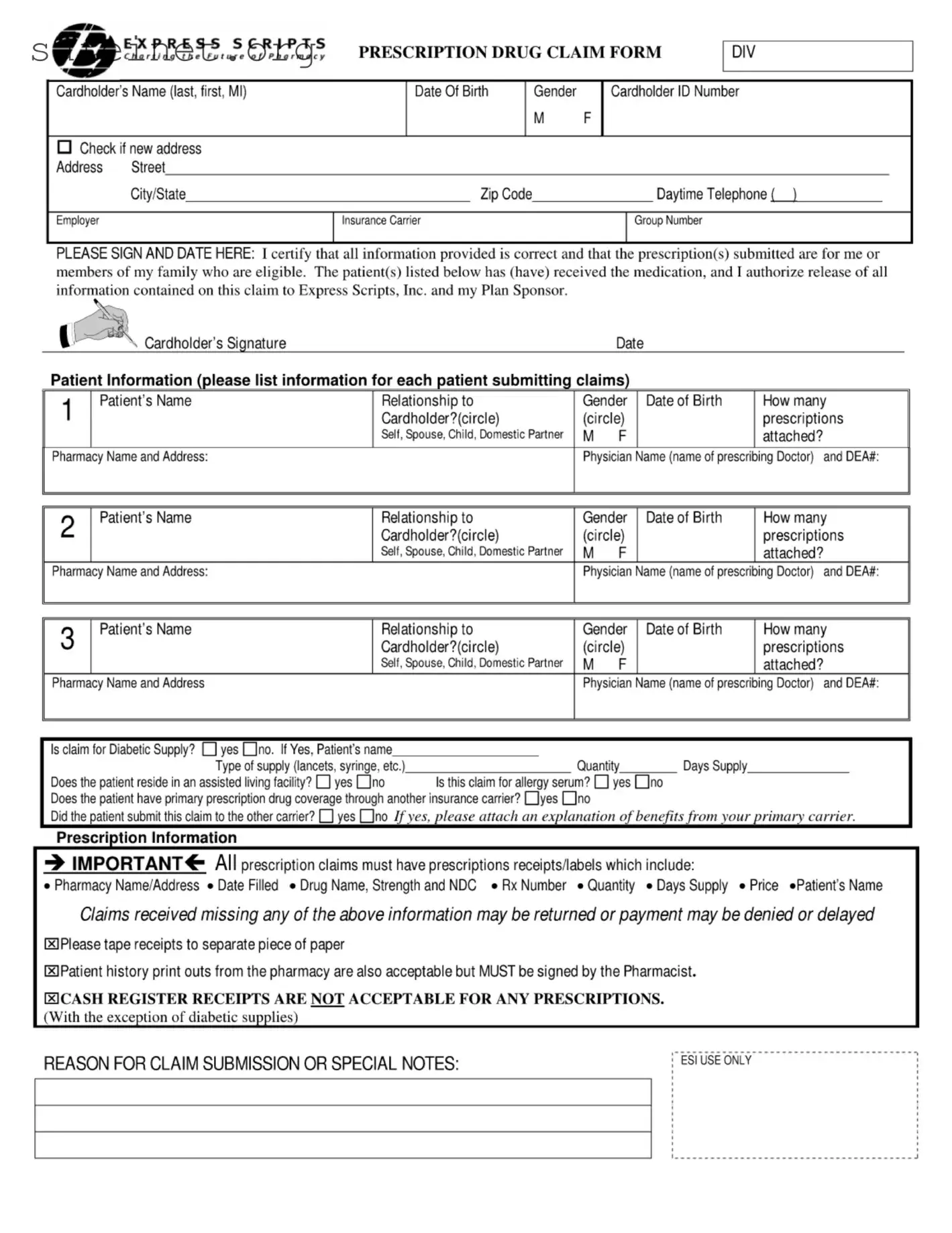 Blank Express Scripts Fax Template