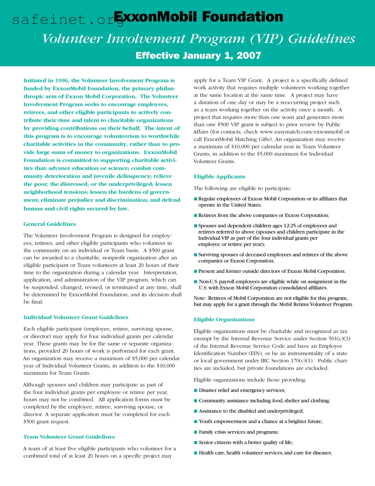 Blank Exxonmobil Volunteer Involvement Program Template