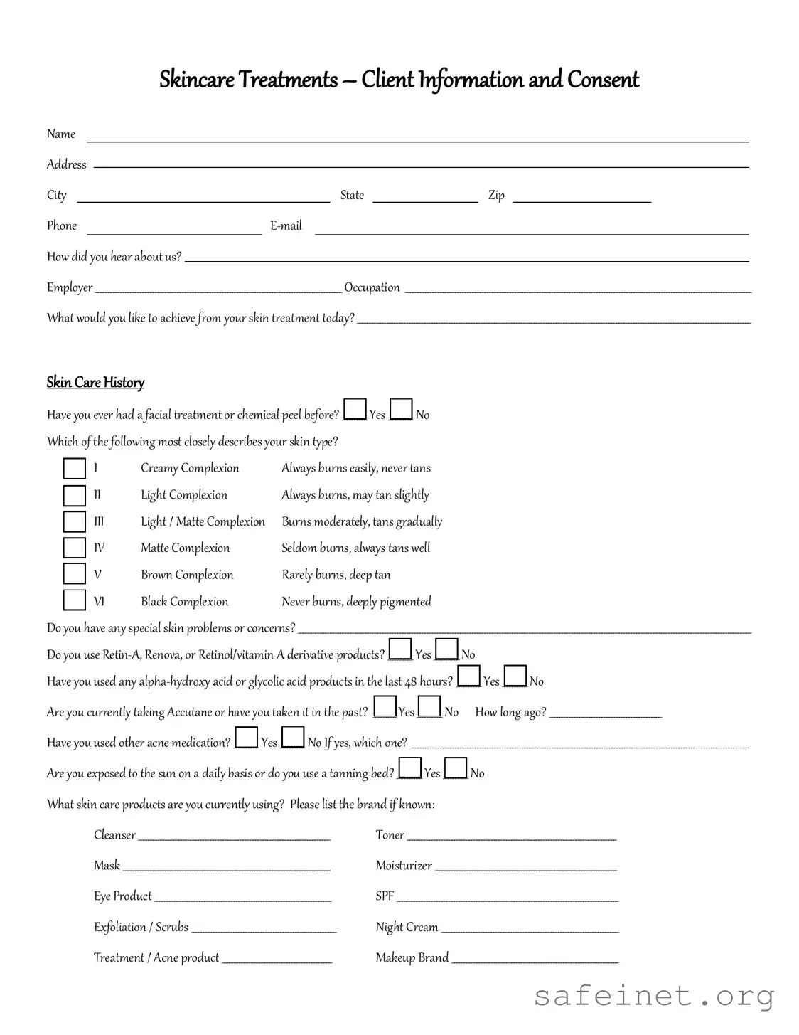 Blank Facial Consent Template