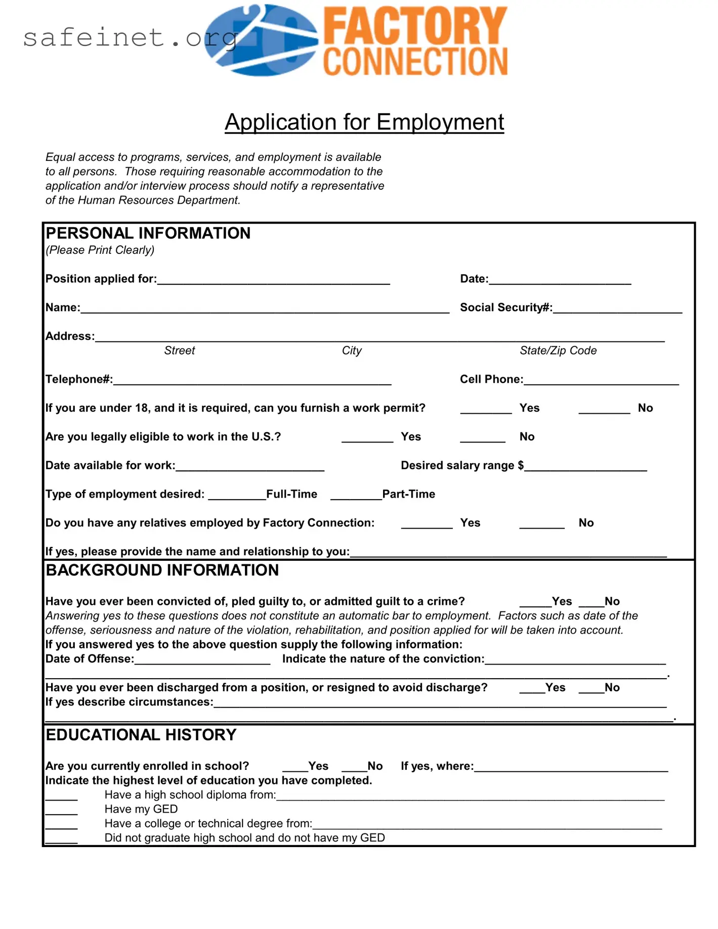 Blank Factory Connection Application Template