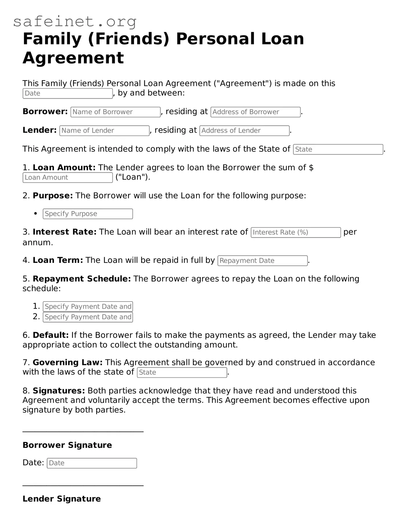 Official Family (Friends) Personal Loan Agreement Document