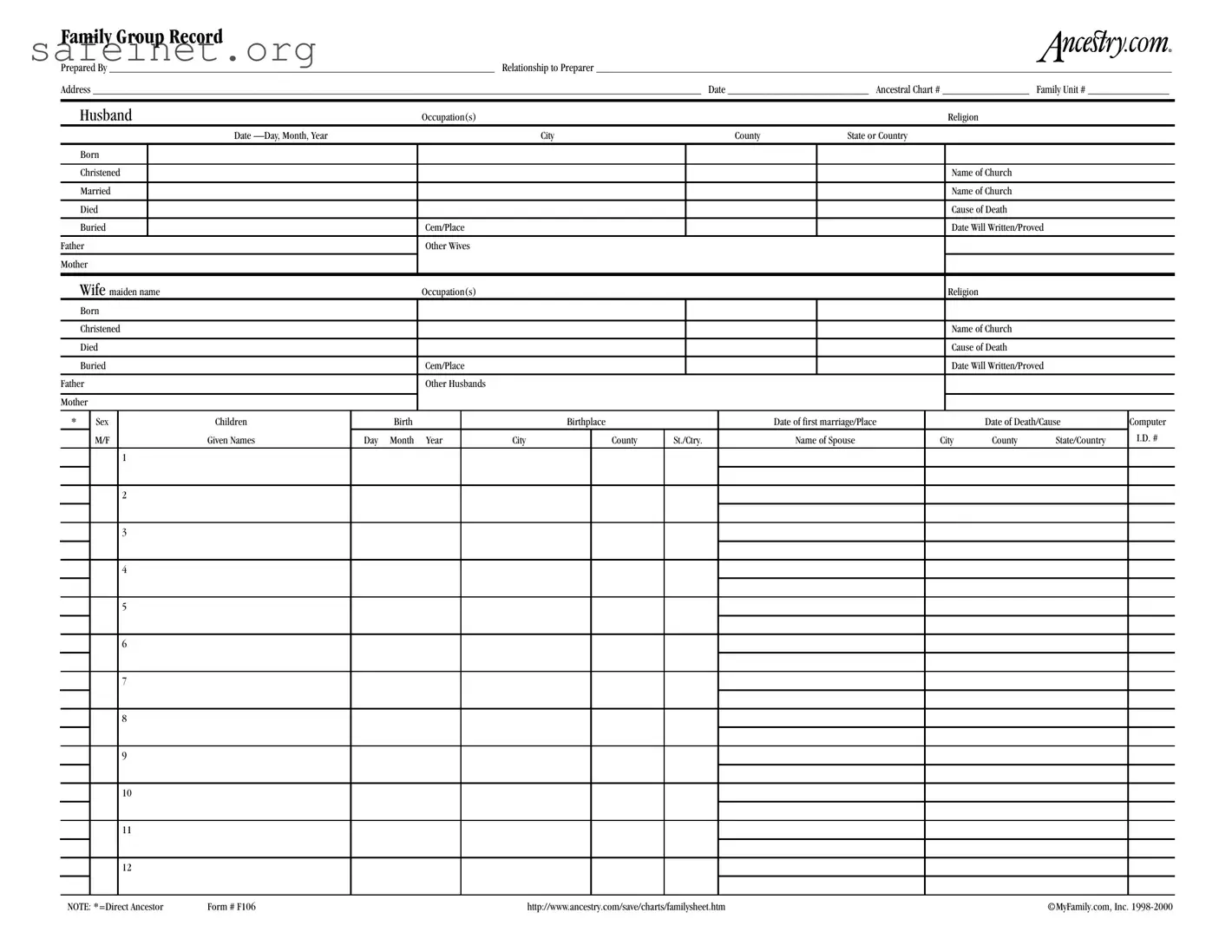 Blank Family Group Record Template