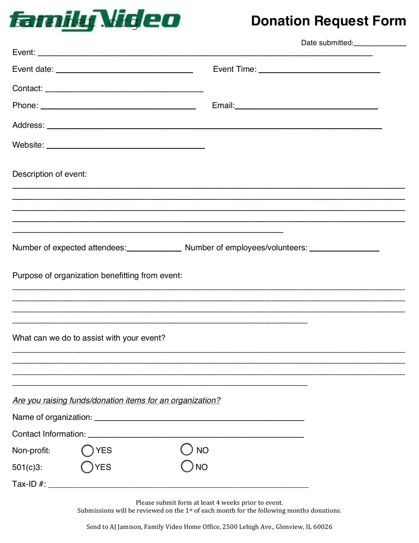 Blank Family Video Donation Request Template