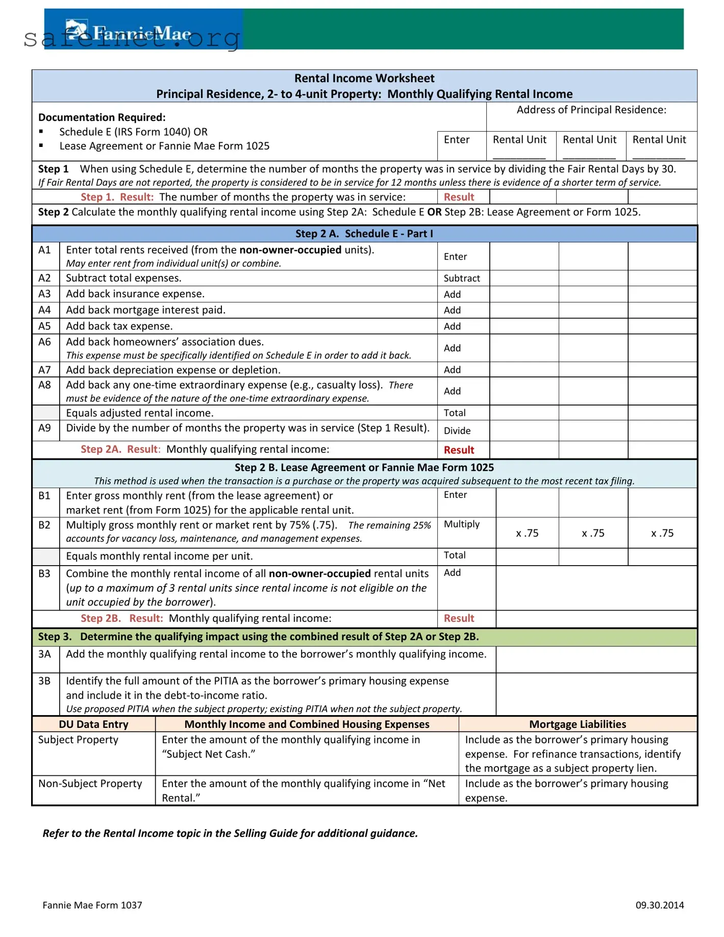 Blank Fannie Mae 1037 Template