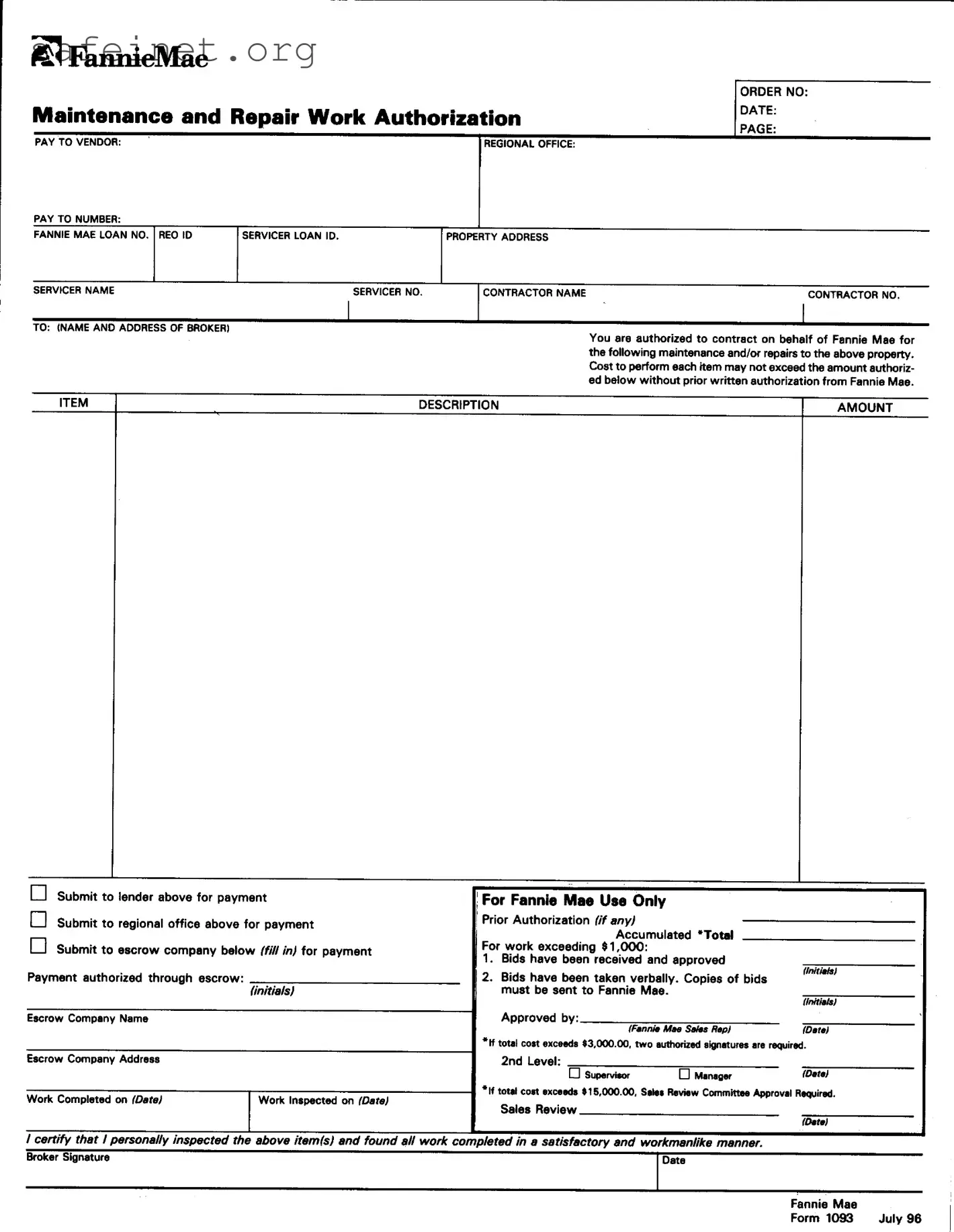 Blank Fannie Mae 1093 Template