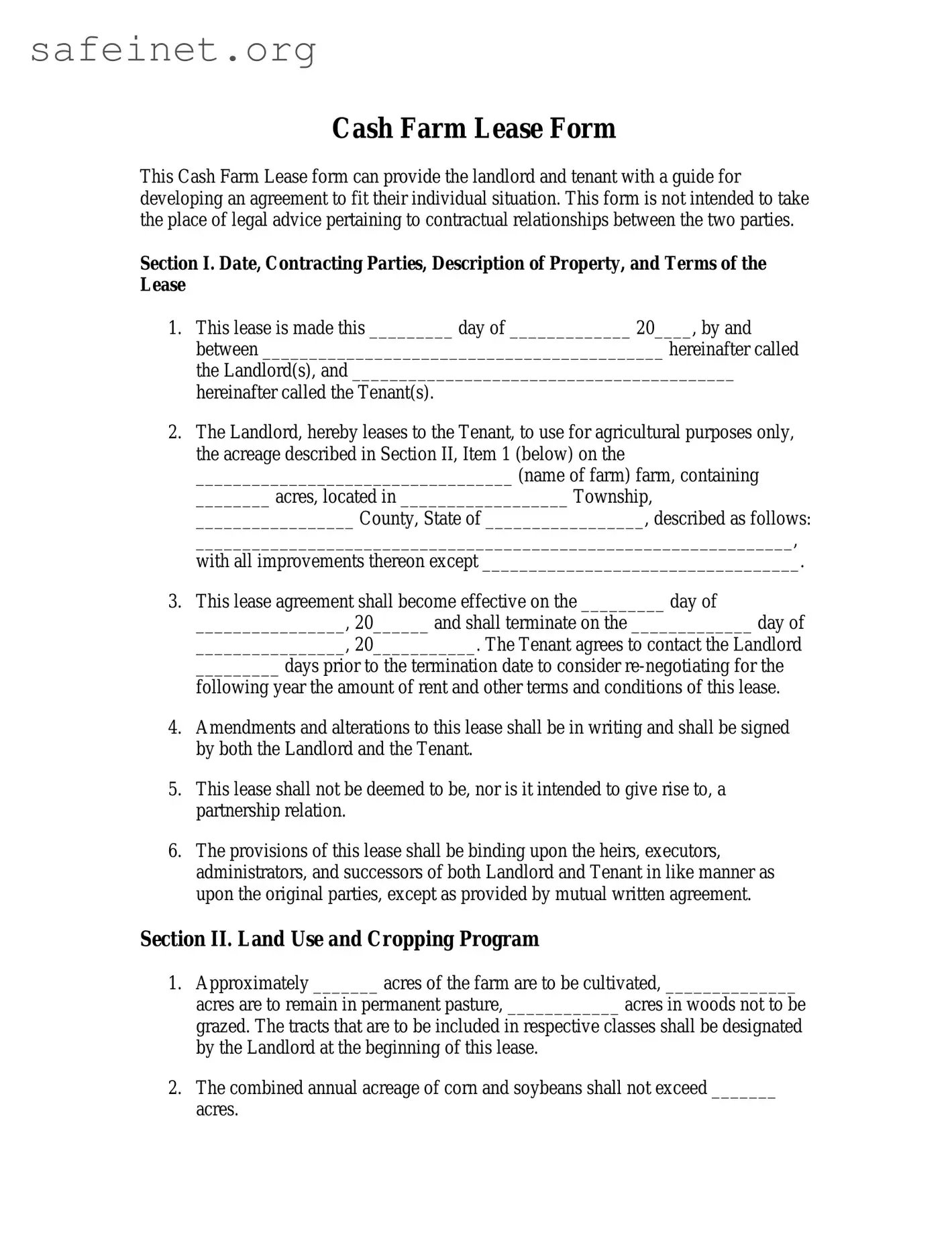 Blank Farm Lease Agreement 669 Template
