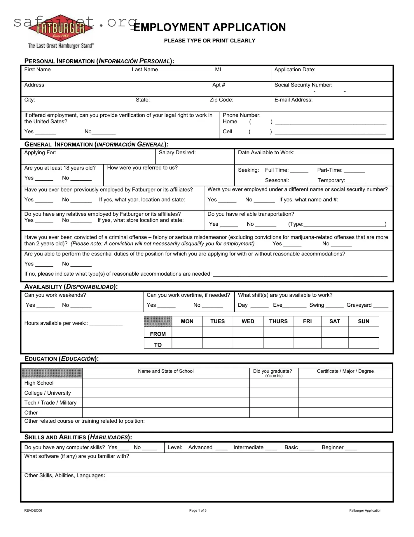 Blank Fat Burger Application Template