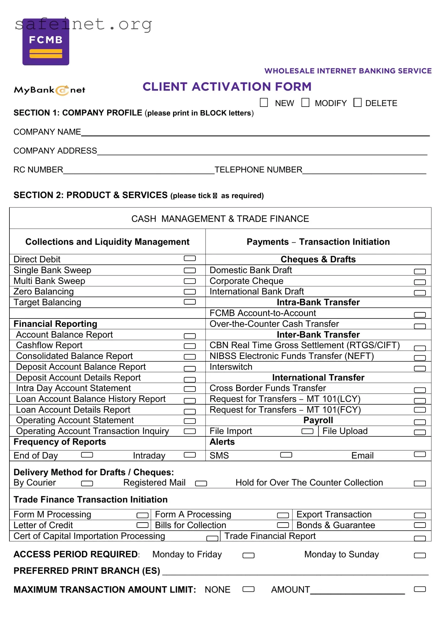 Blank Fcmb Client Ativation Template