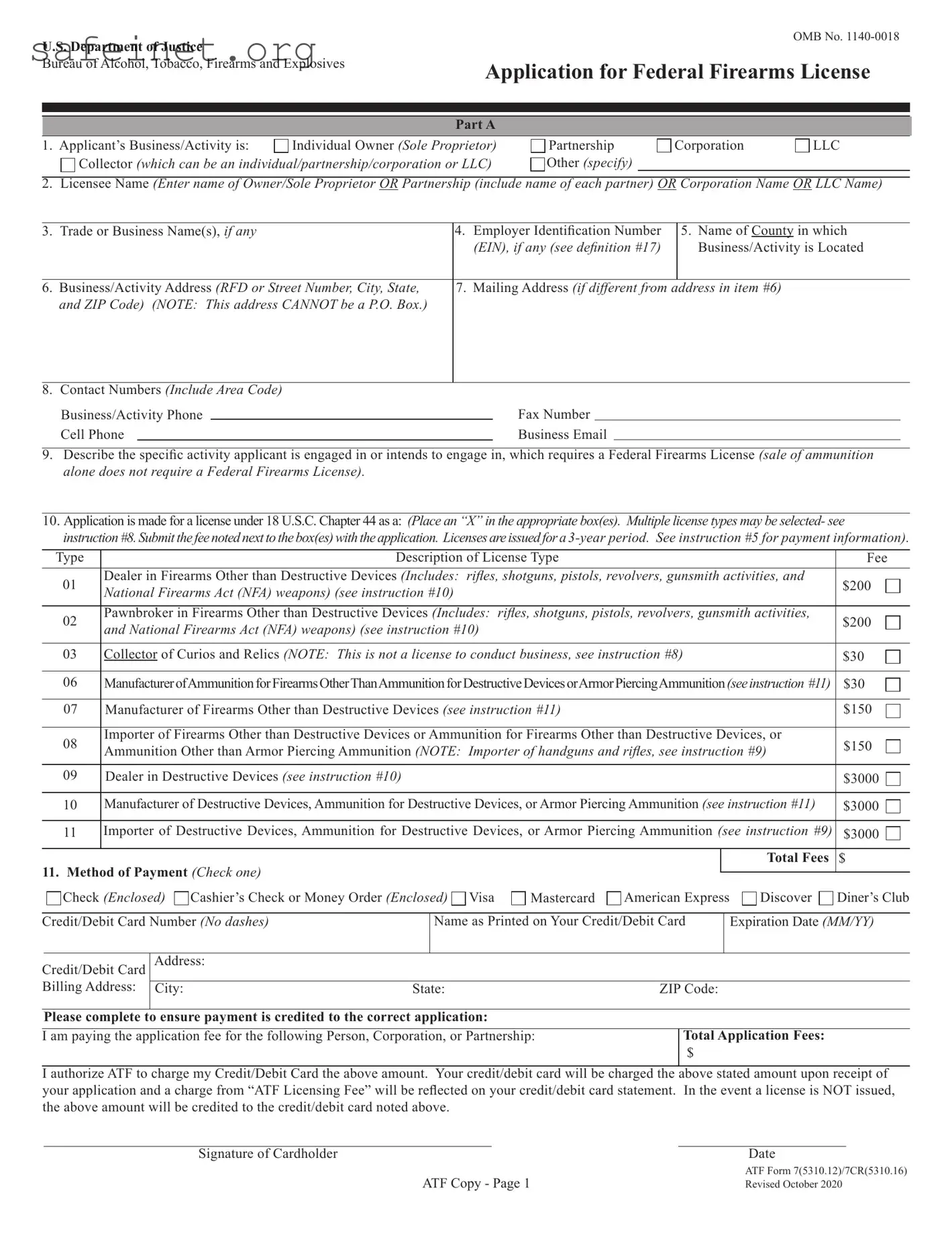 Blank Federal Firearms License Application Template