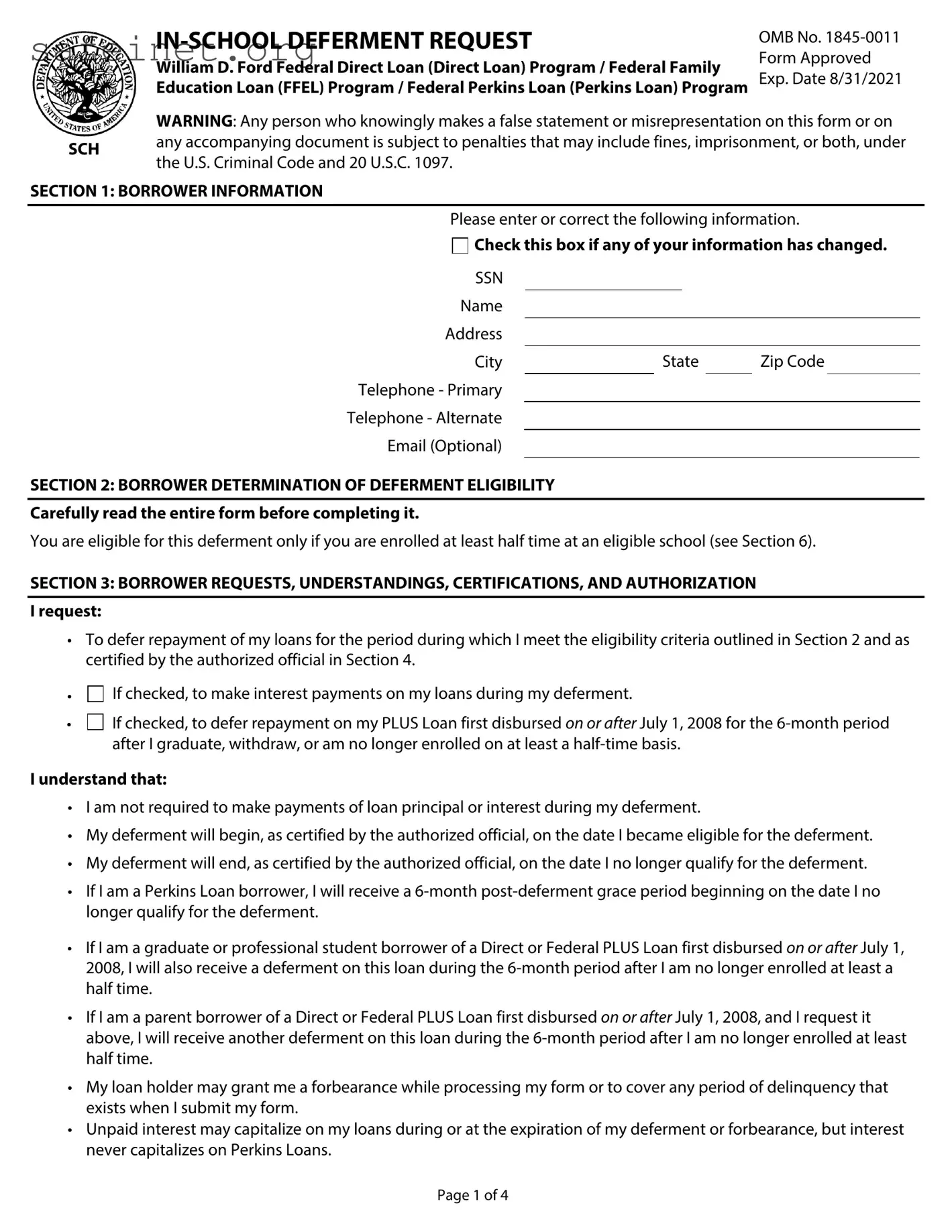 Blank Fedloan Servicing Deferment Template