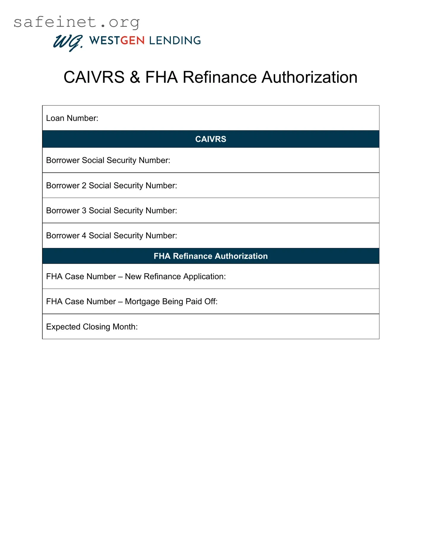 Blank Fha Refinance Authorization Template