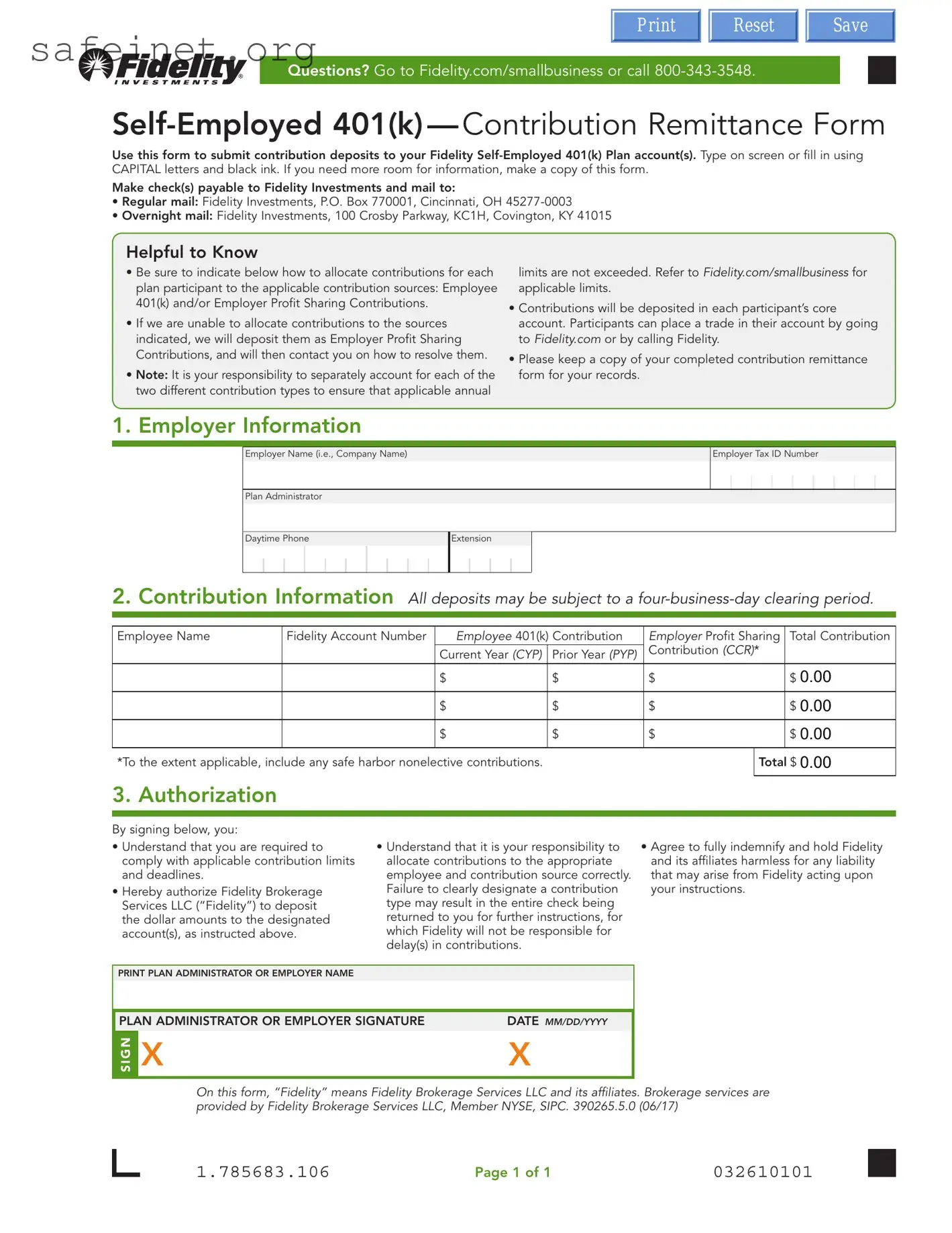 Blank Fidelity Self Employed 401 K Template
