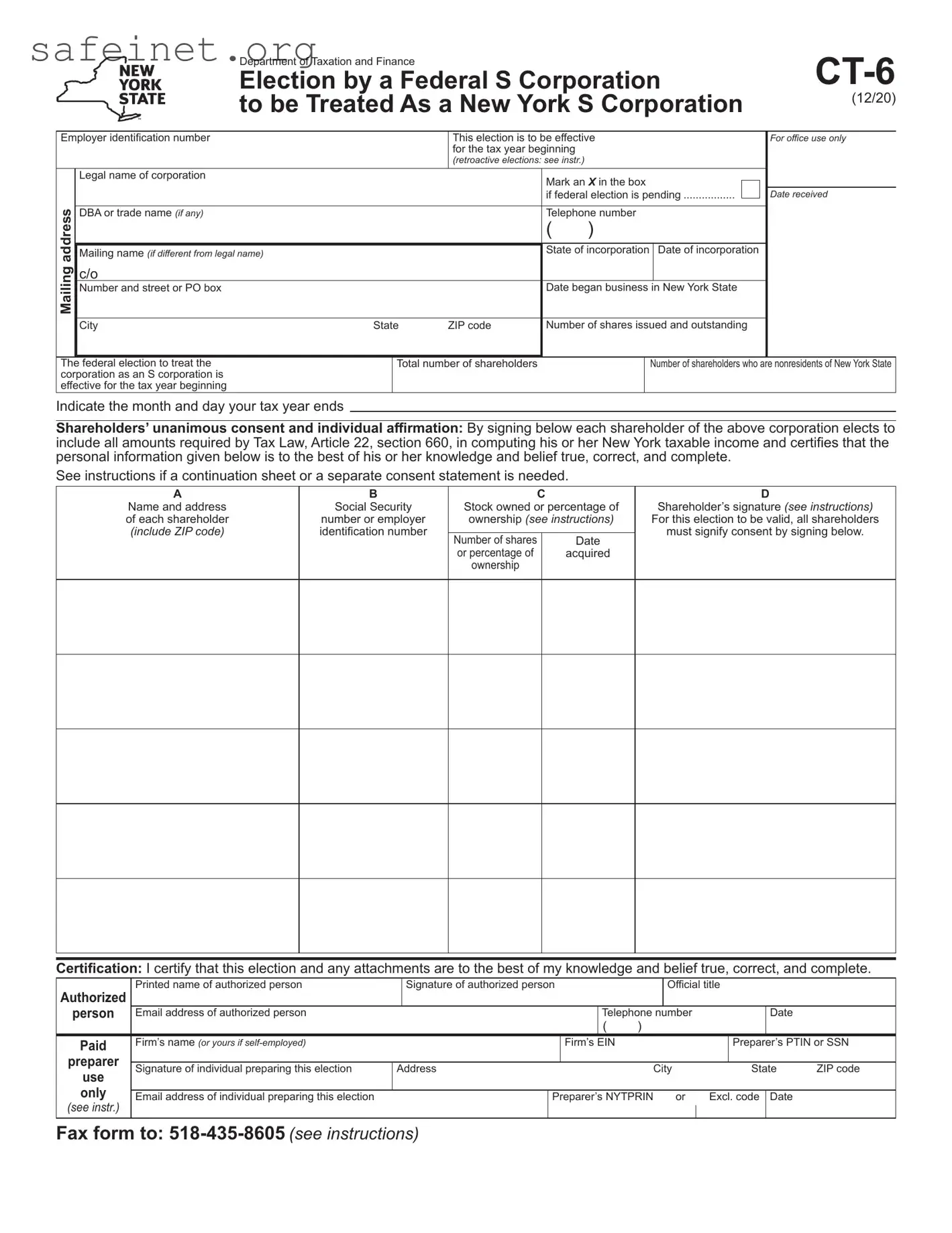 Blank Fill Out Ct 6 Template
