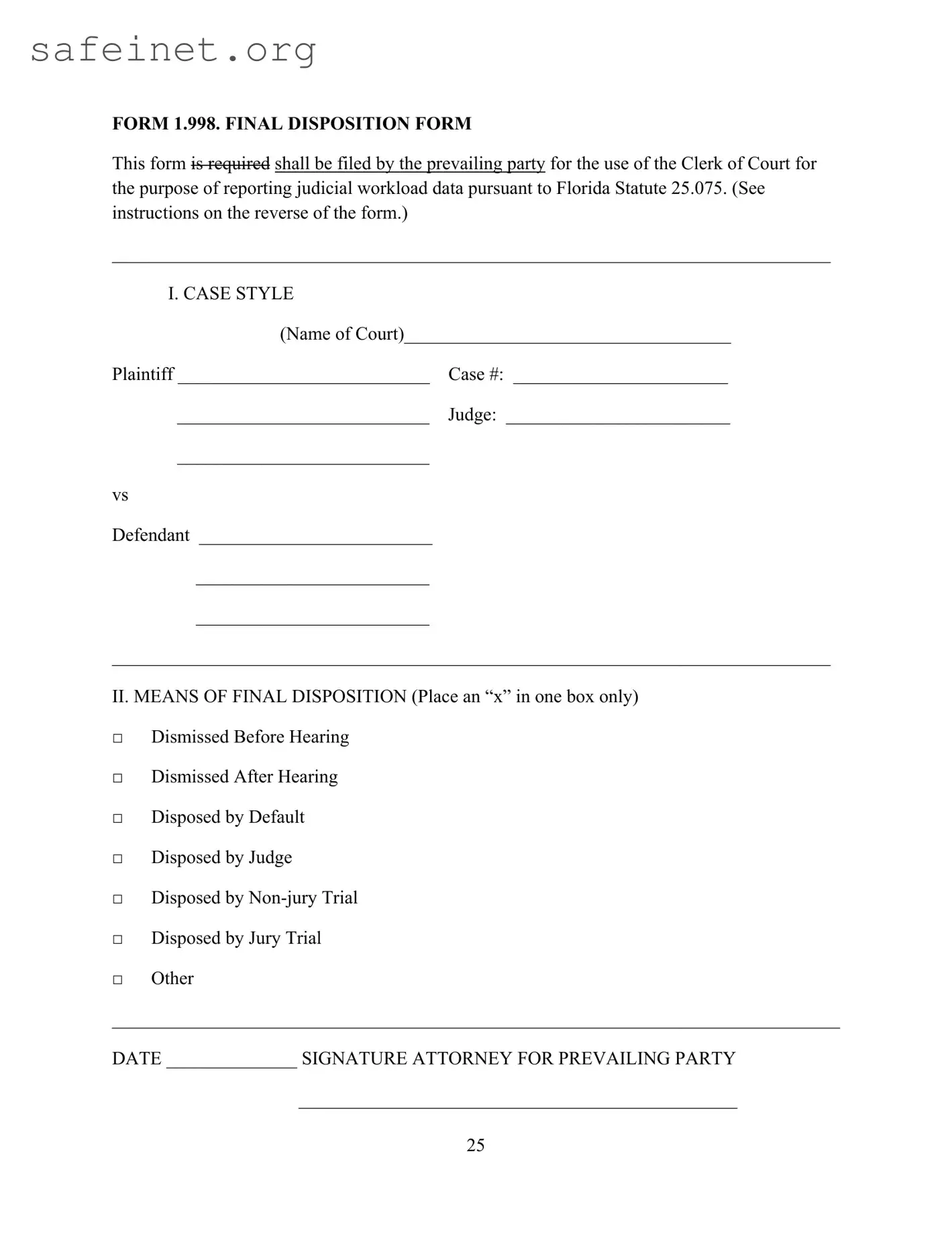 Blank Final Disposition Template