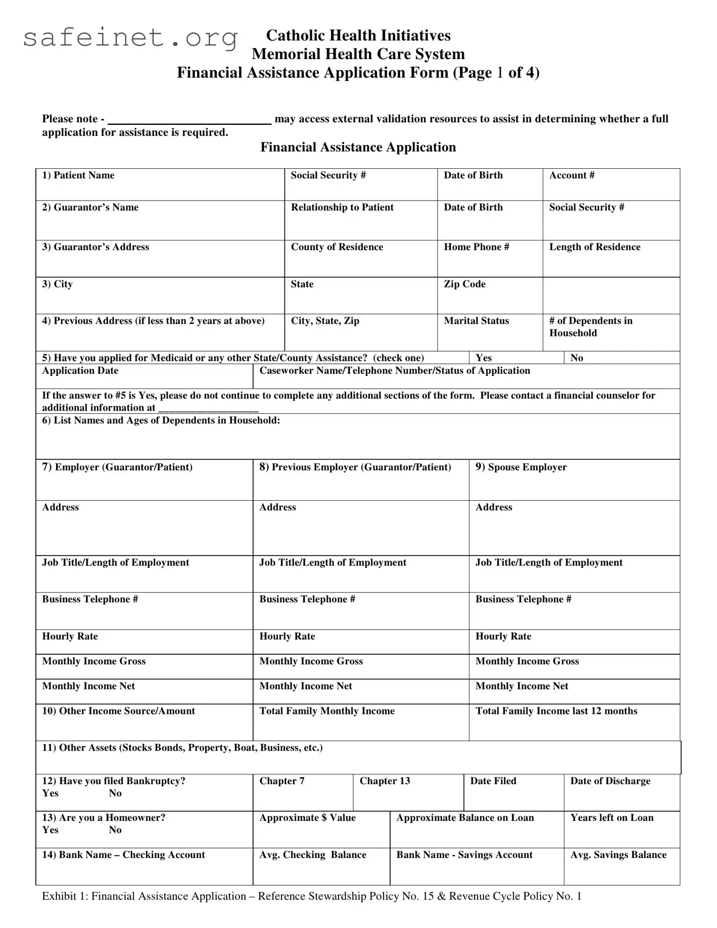 Blank Financial Assistance Application Template