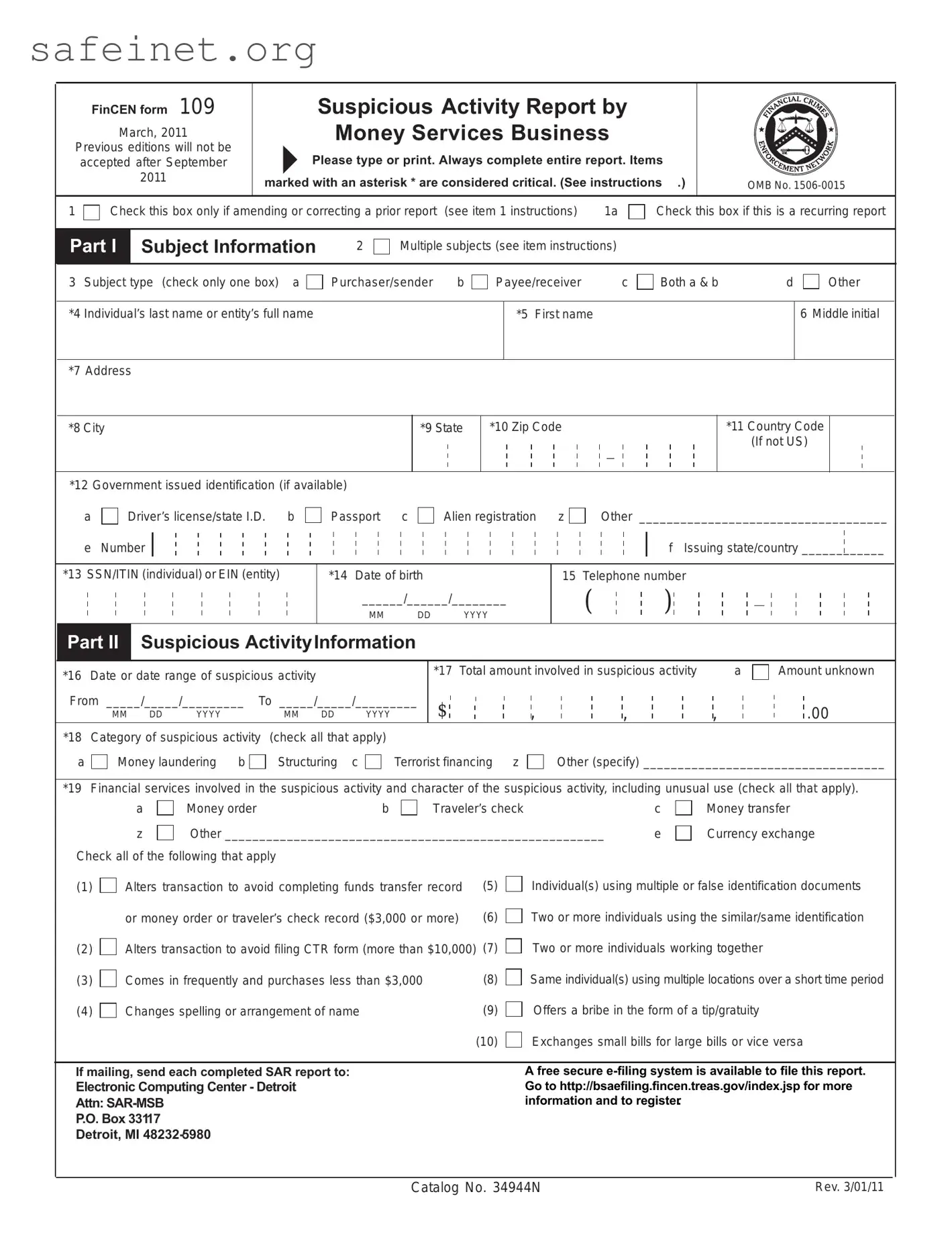 Blank Fincen 109 Template