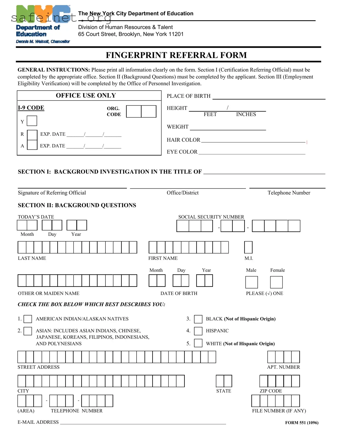 Blank Fingerprint Referral Template