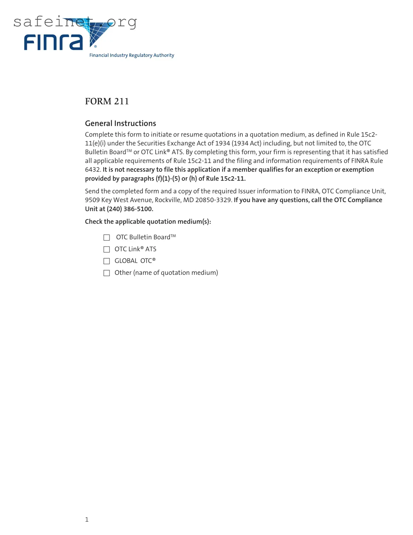 Blank Finra 211 Template