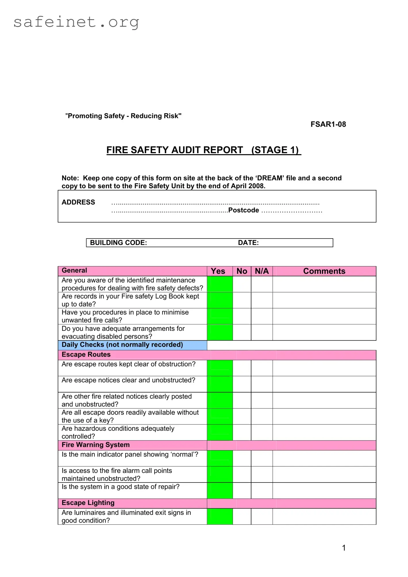 Blank Fire Audit Report Sample Template