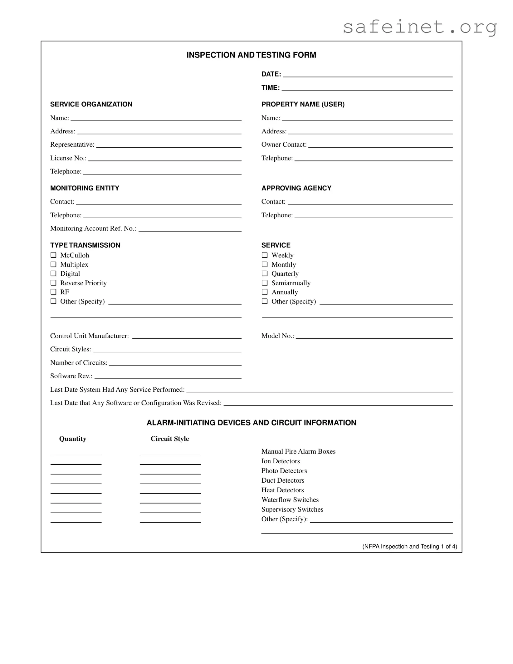 Blank Nfpa Testing Template