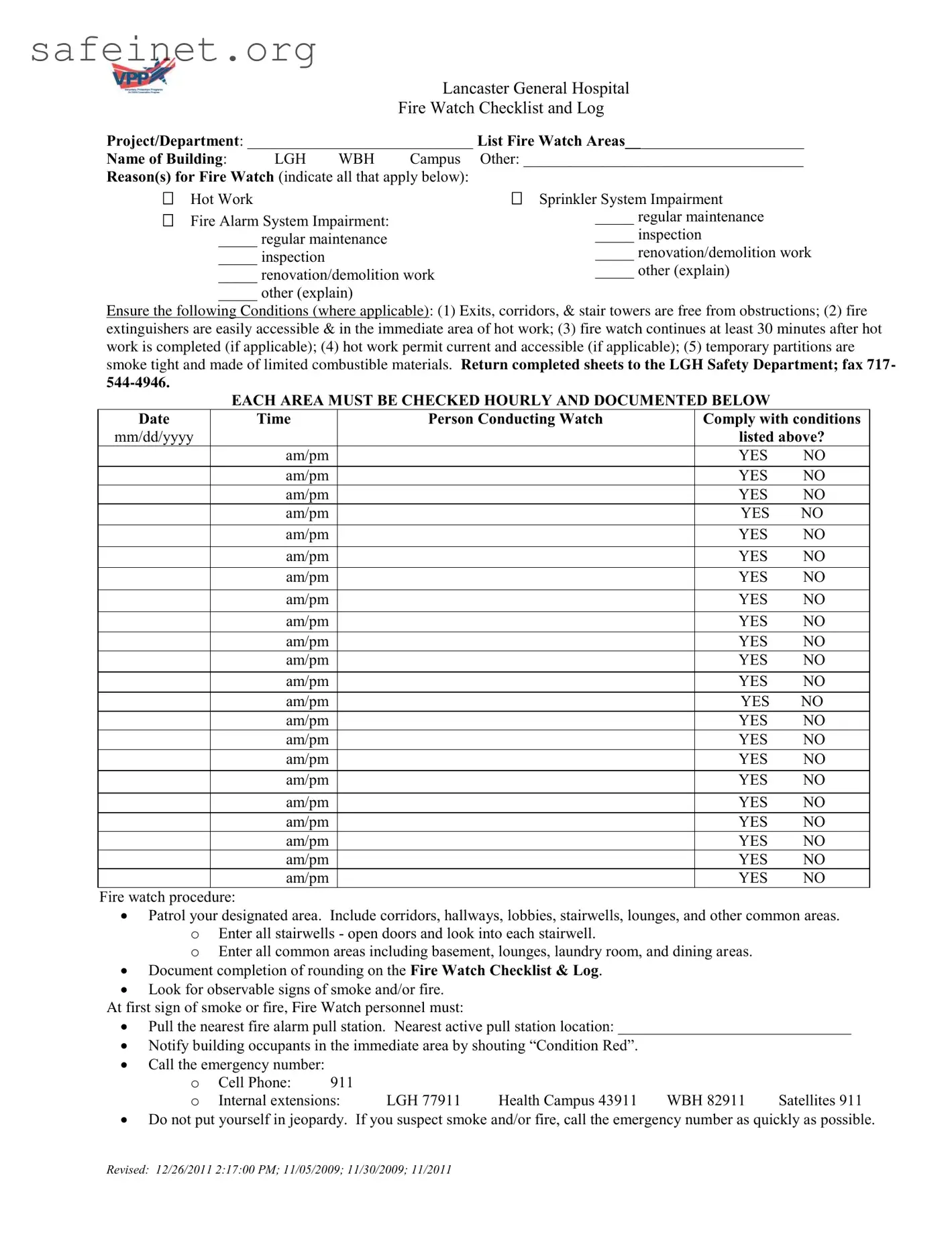 Blank Fire Watch Checklist Template