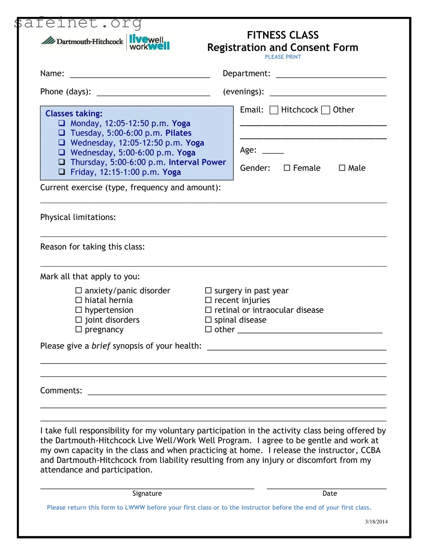 Blank Fitness Registration Template