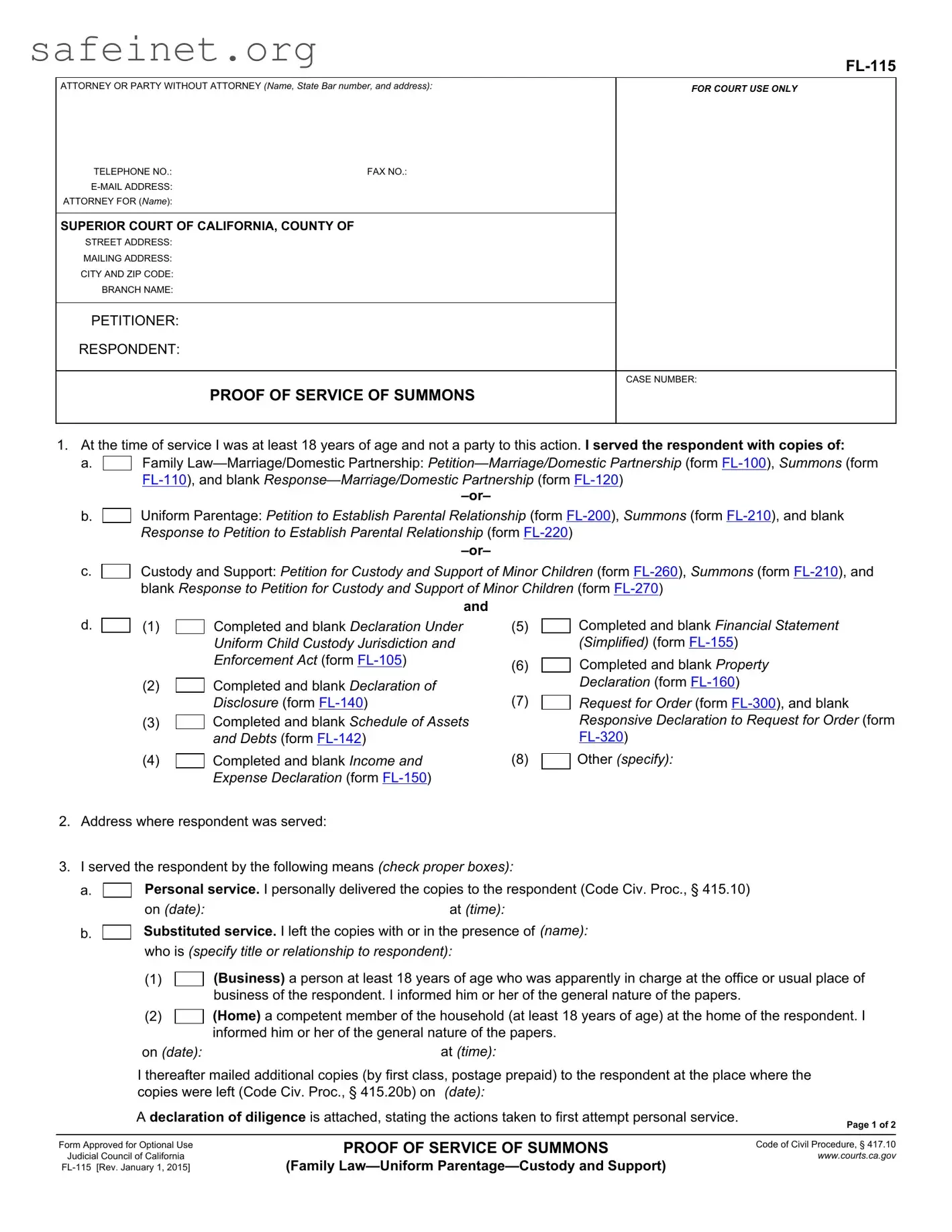 Blank Fl 115 Proof Of Service Template