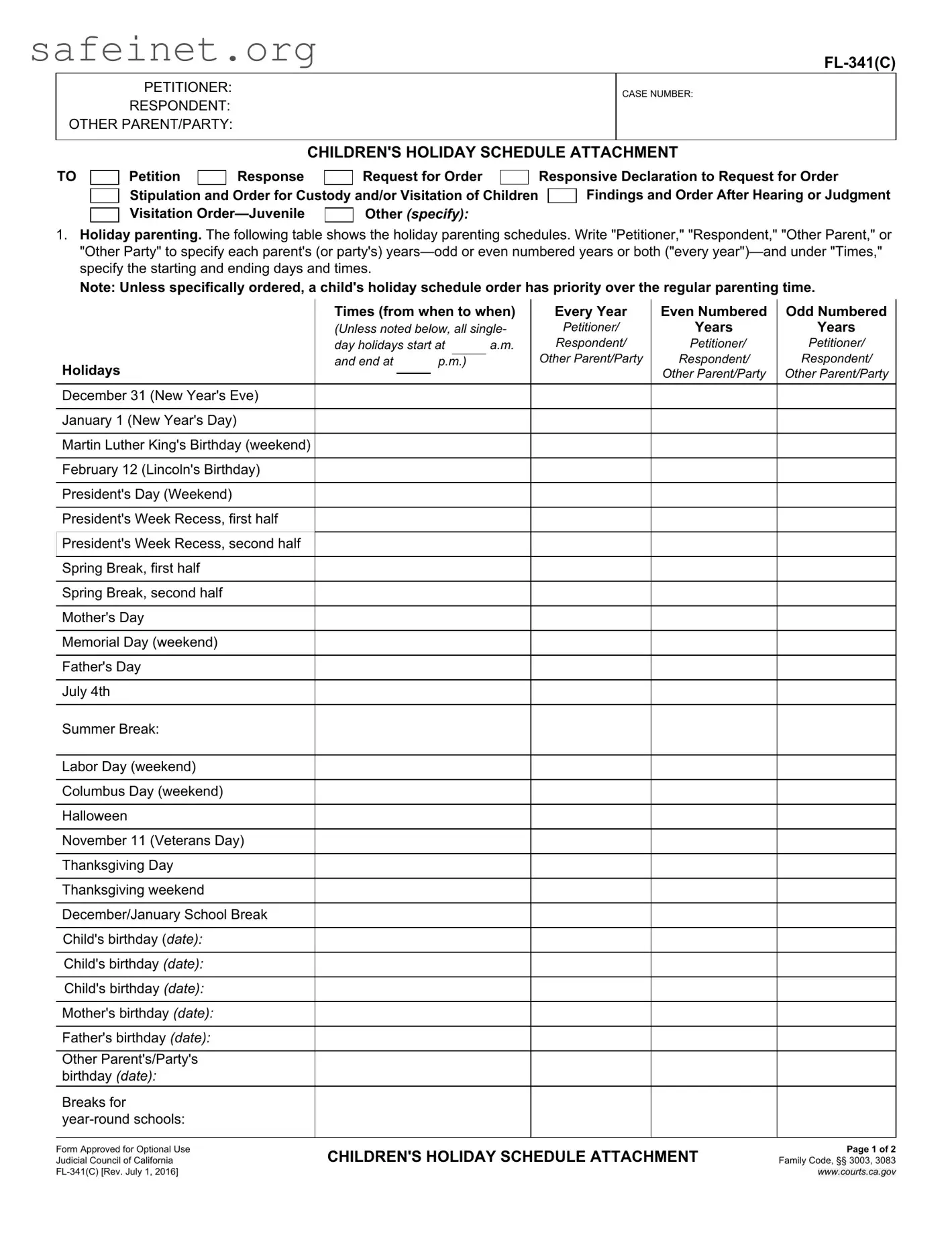 Blank Fl 341C Template