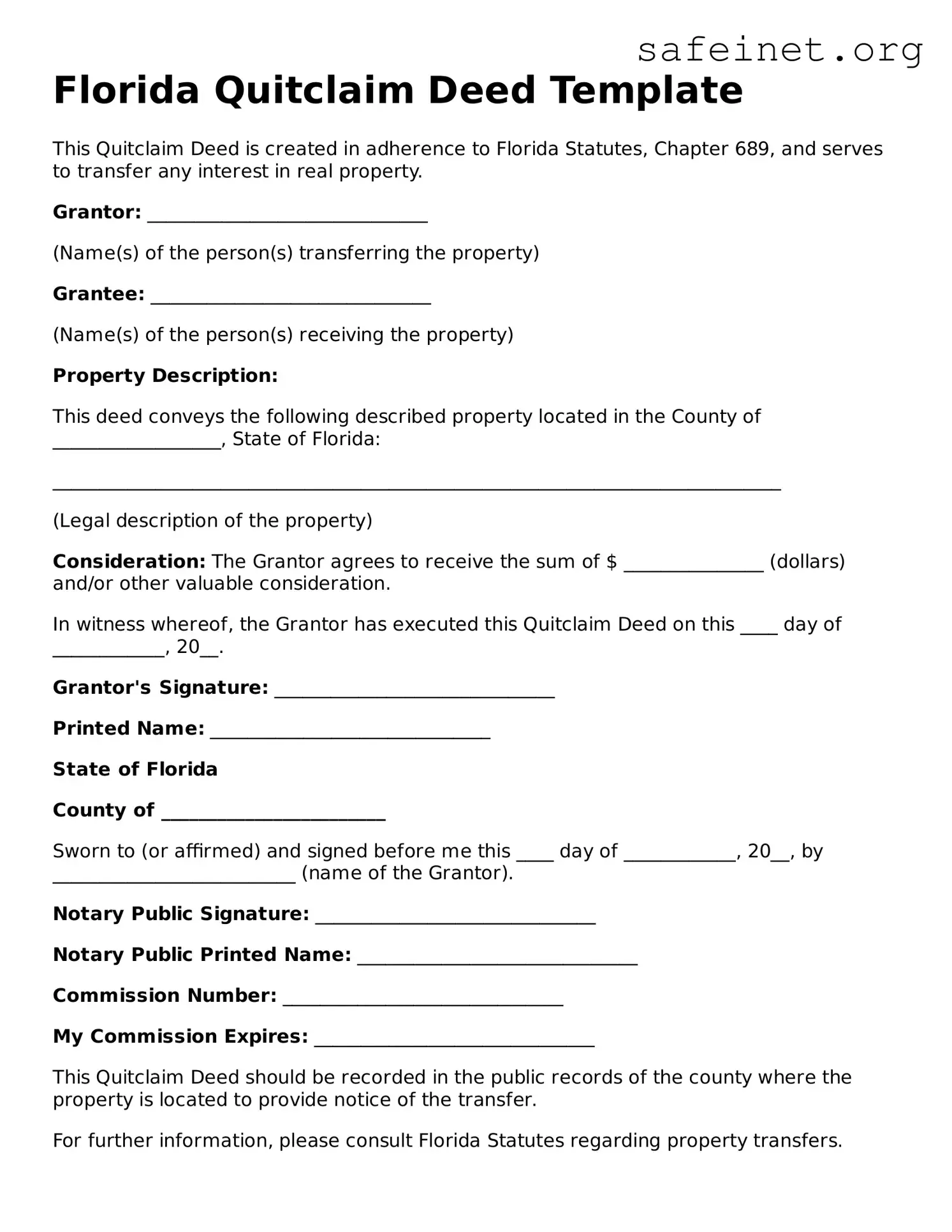 Valid Deed Template for the State of Florida