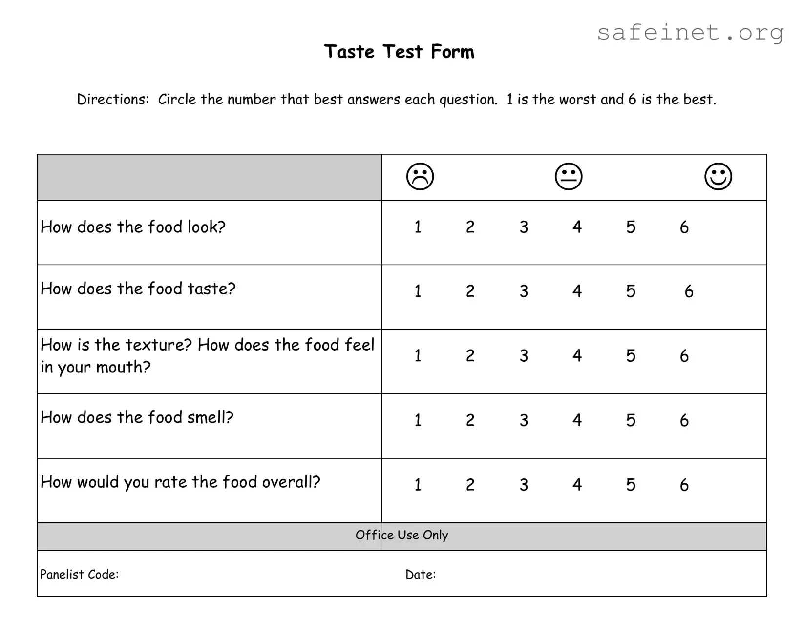 Blank Taste Test Template
