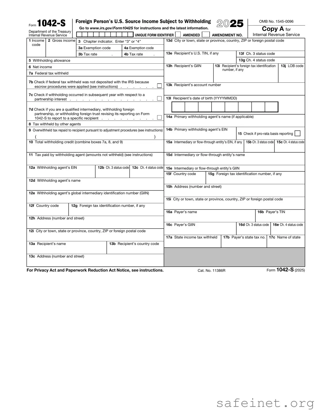 Blank IRS 1042-S Template