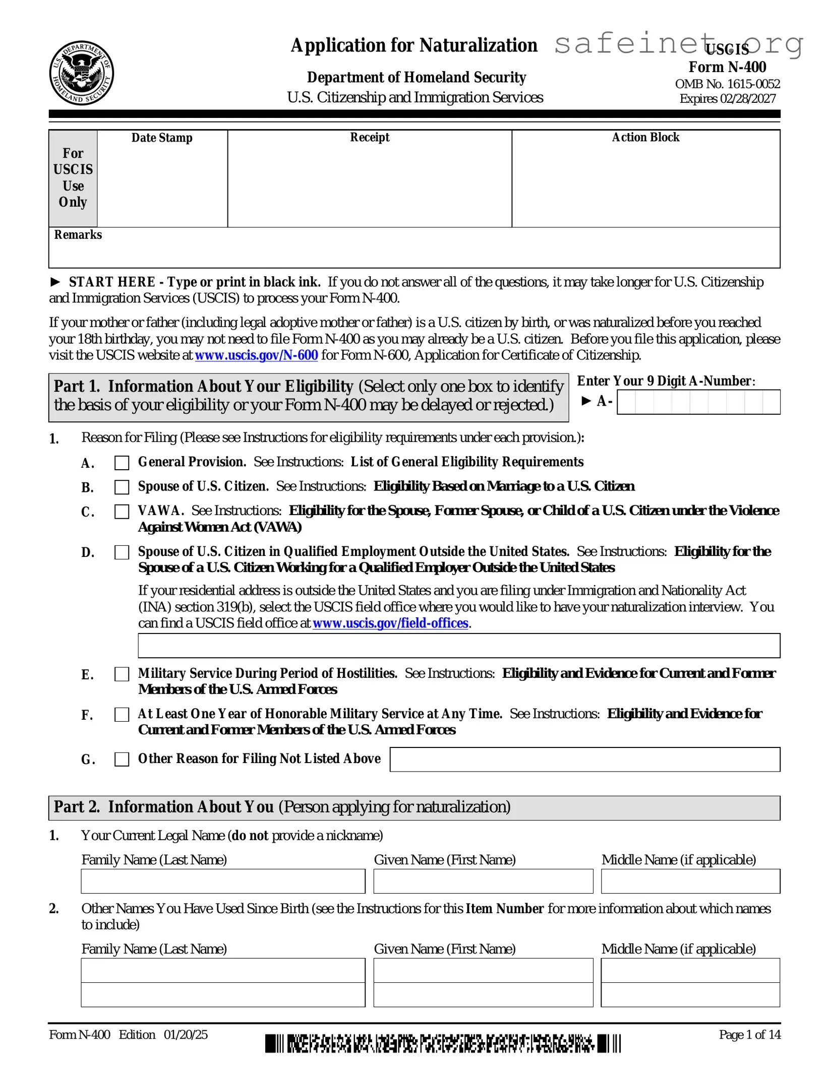 Blank USCIS N-400 Template