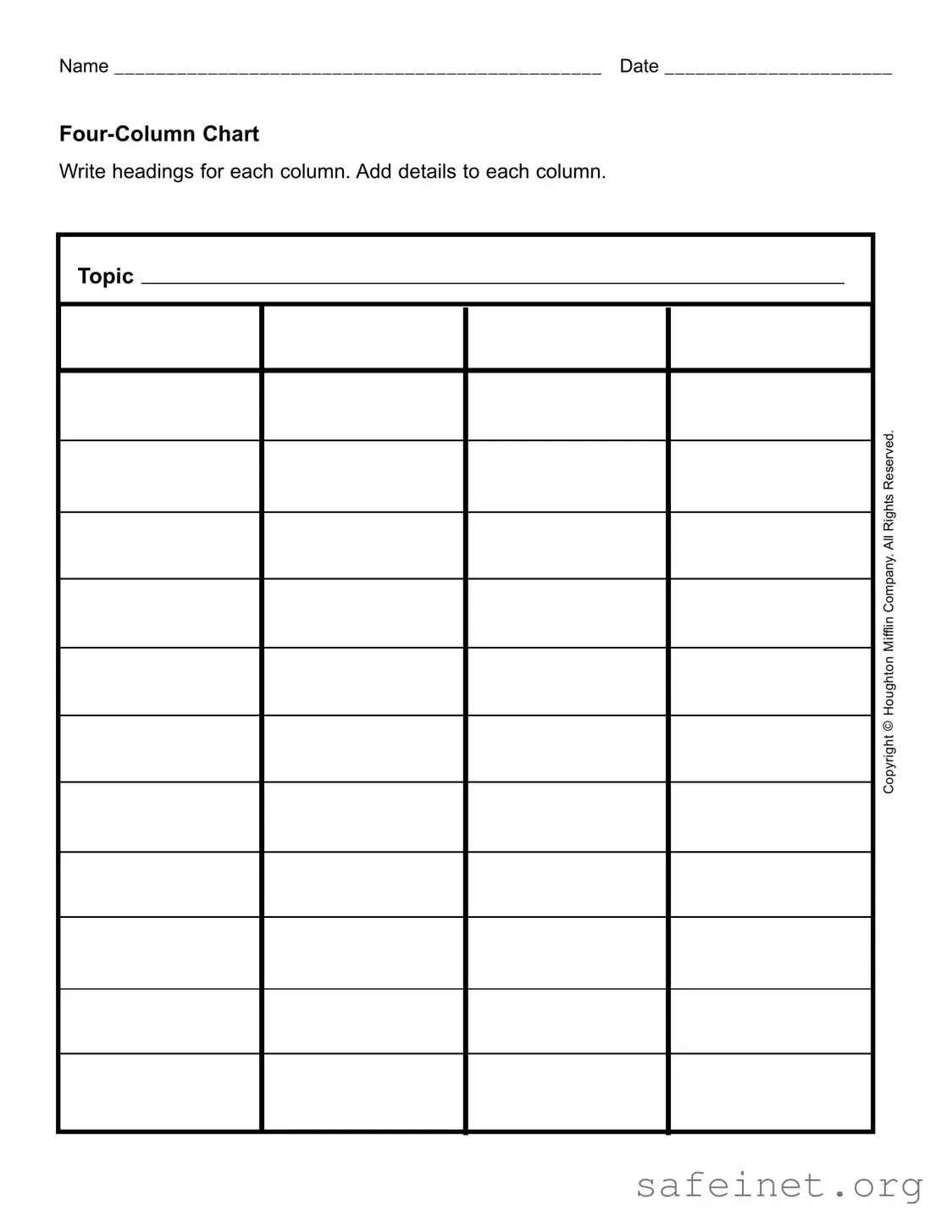 Blank Four Column Chart Template