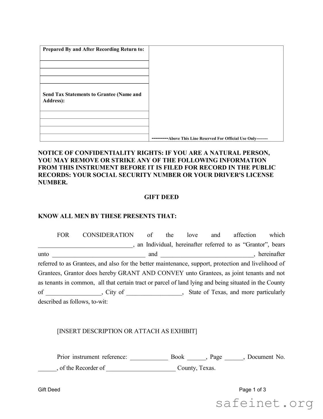 Blank Gift Deed Texas Template