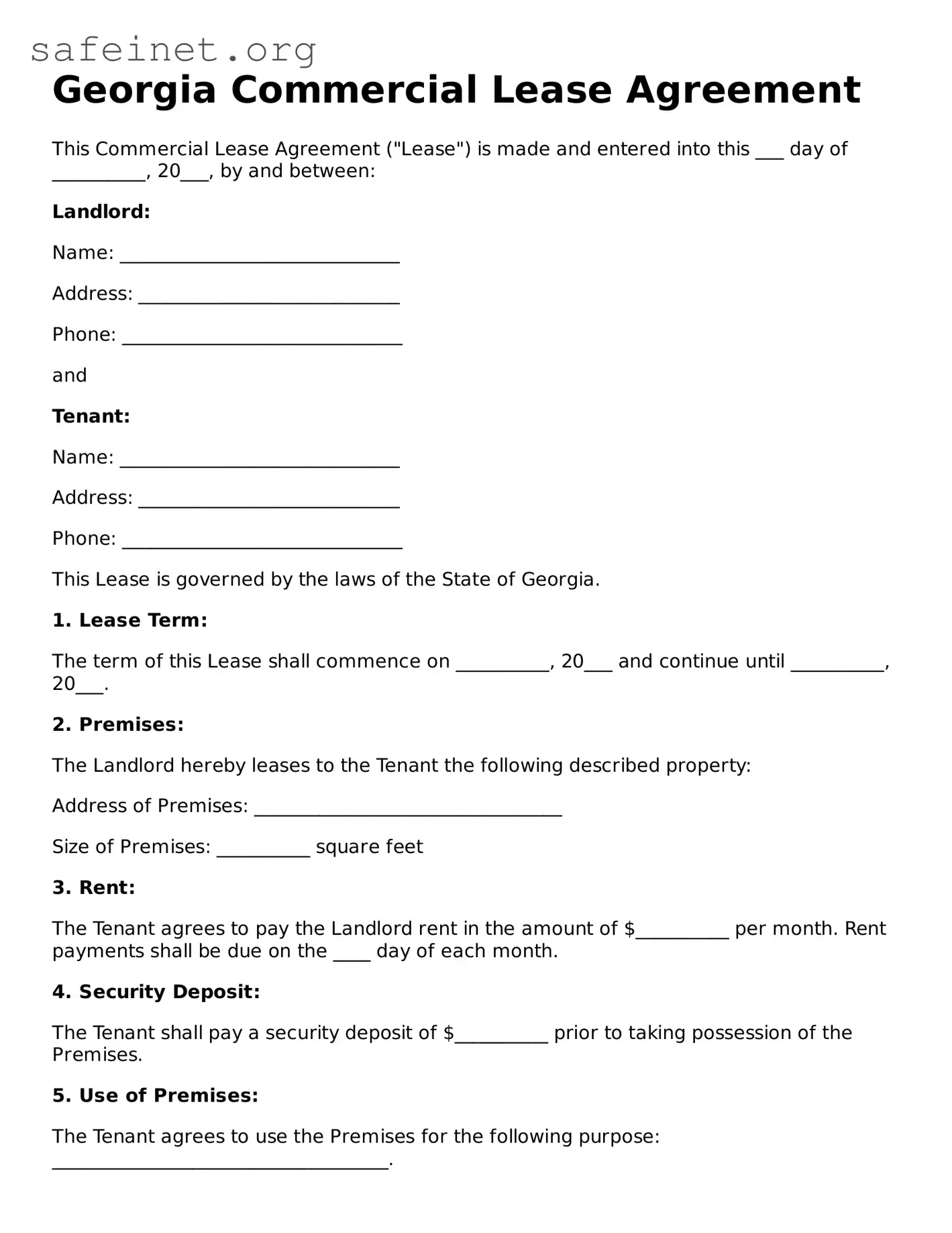 Valid Commercial Lease Agreement Template for the State of Georgia