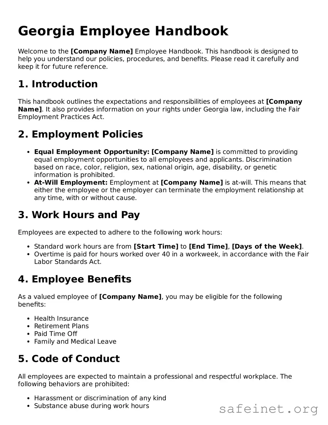 Valid Employee Handbook Template for the State of Georgia