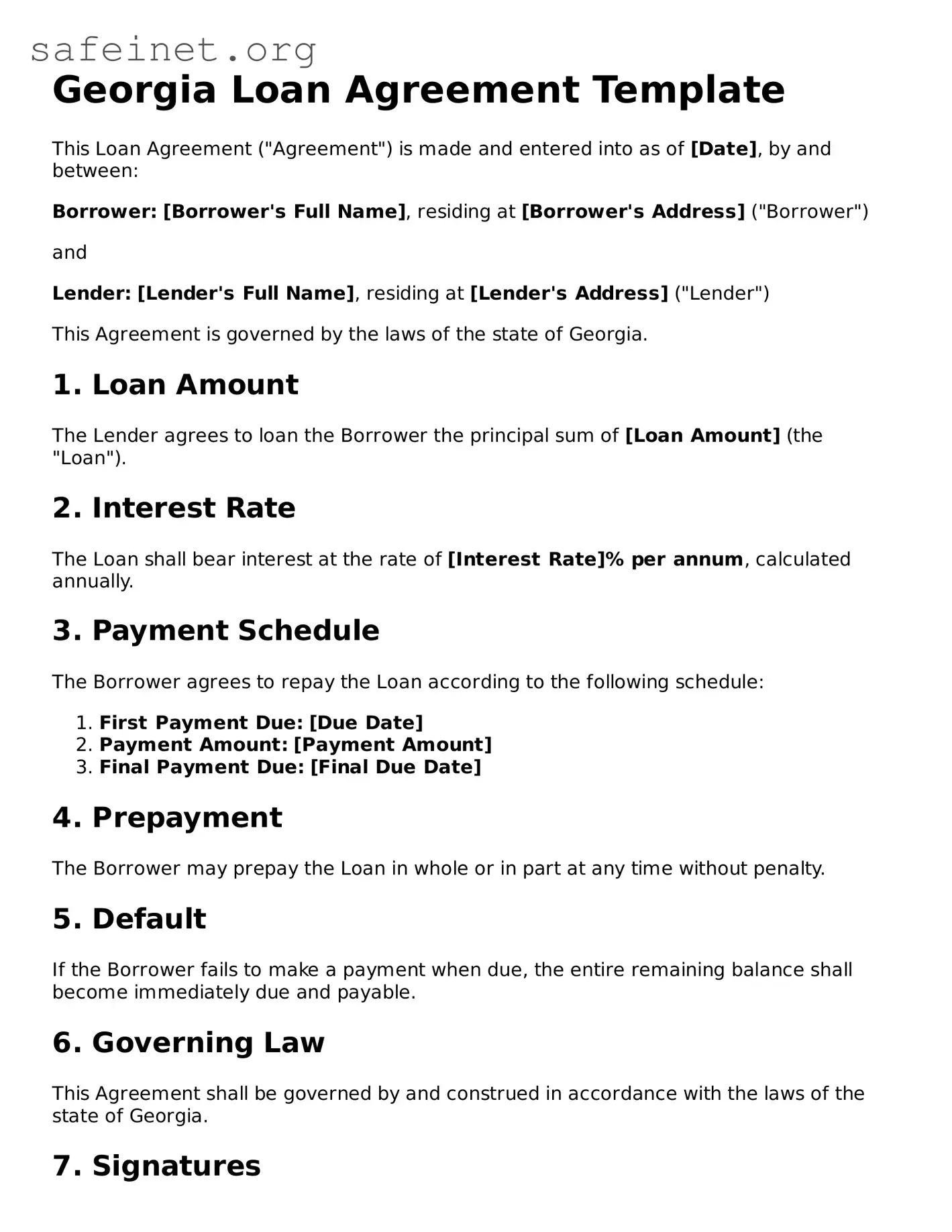 Valid Loan Agreement Template for the State of Georgia