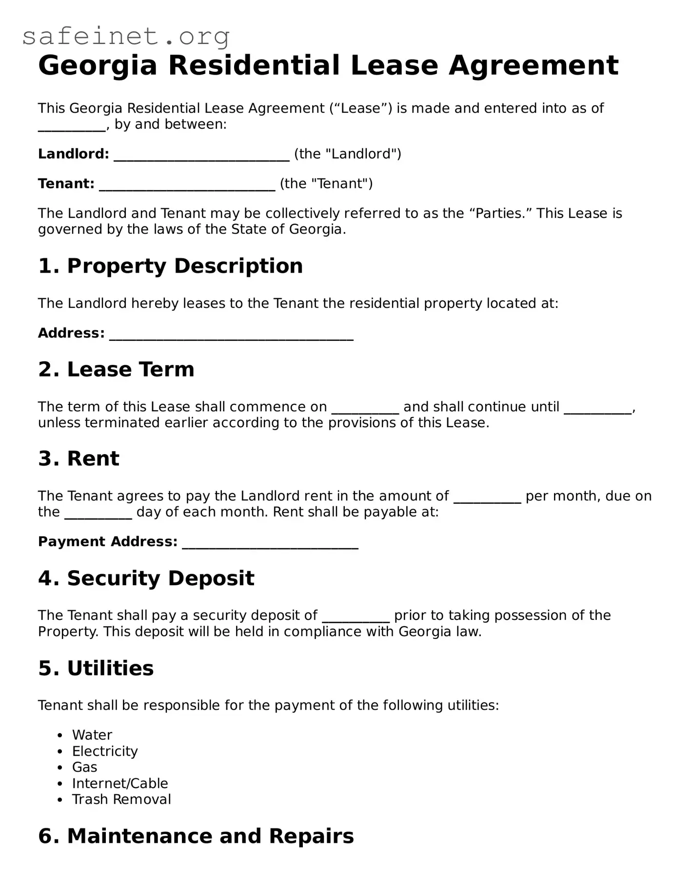 Valid Residential Lease Agreement Template for the State of Georgia