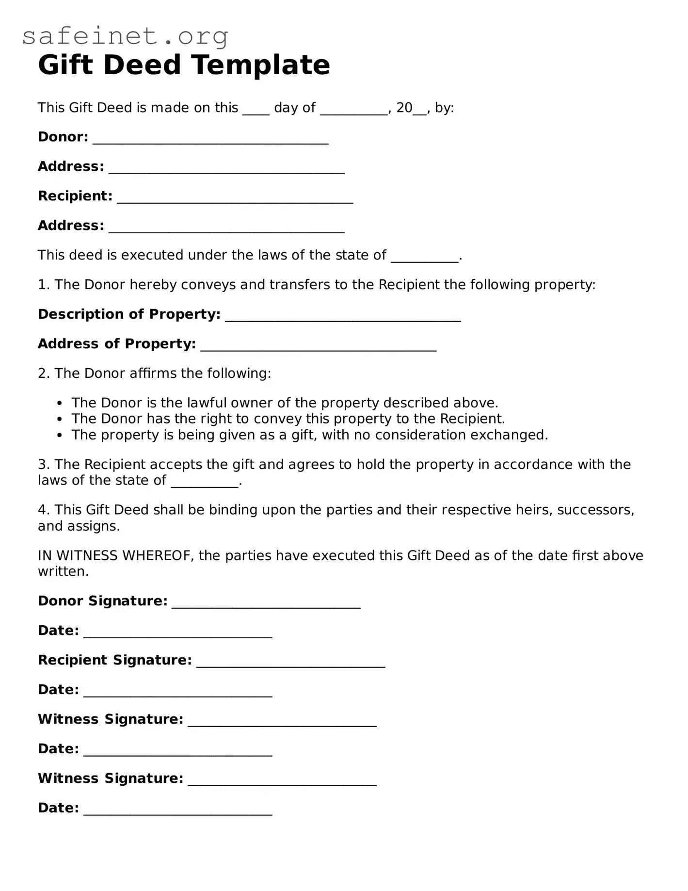 Official Gift Deed Document
