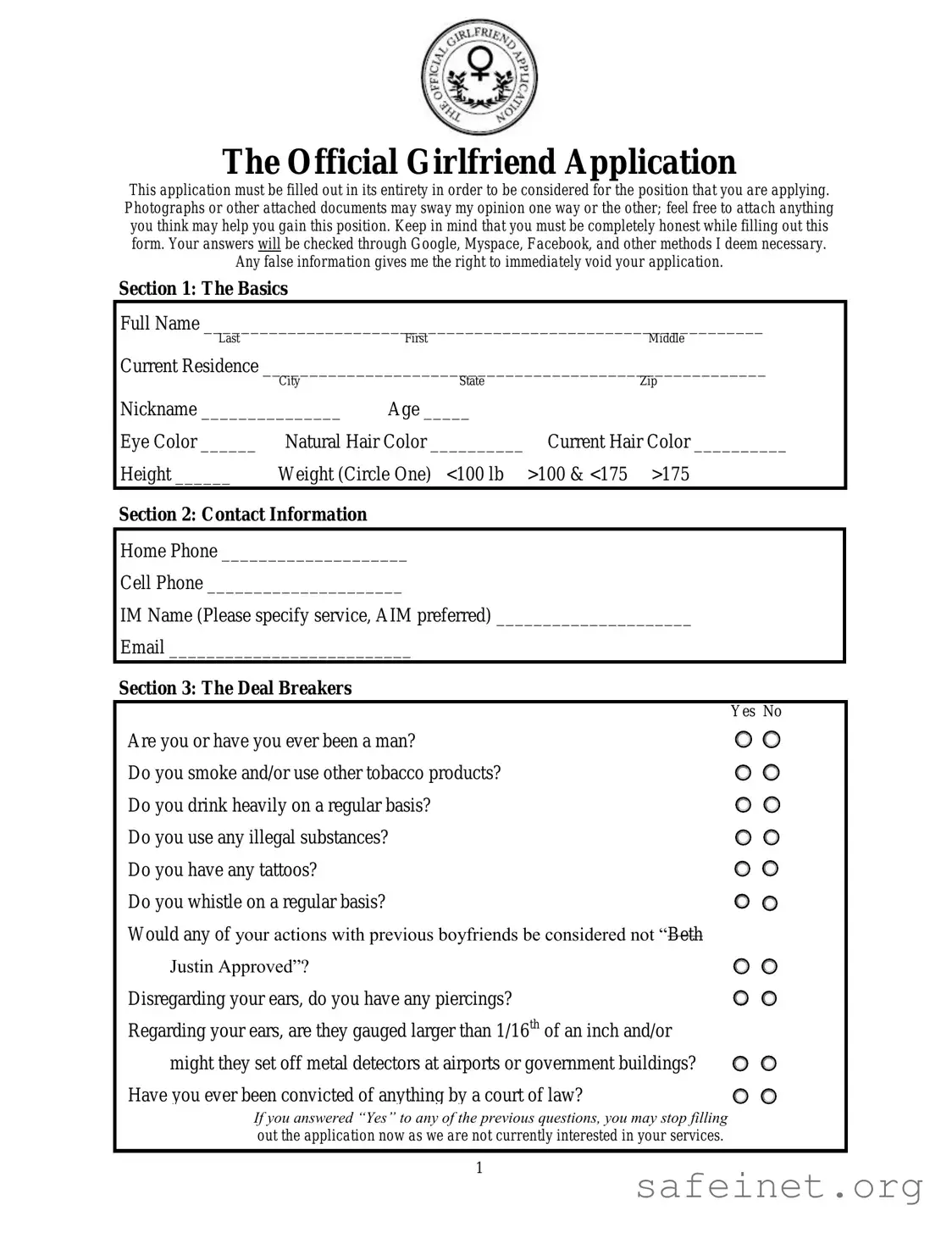 Blank Girlfriend Application Template