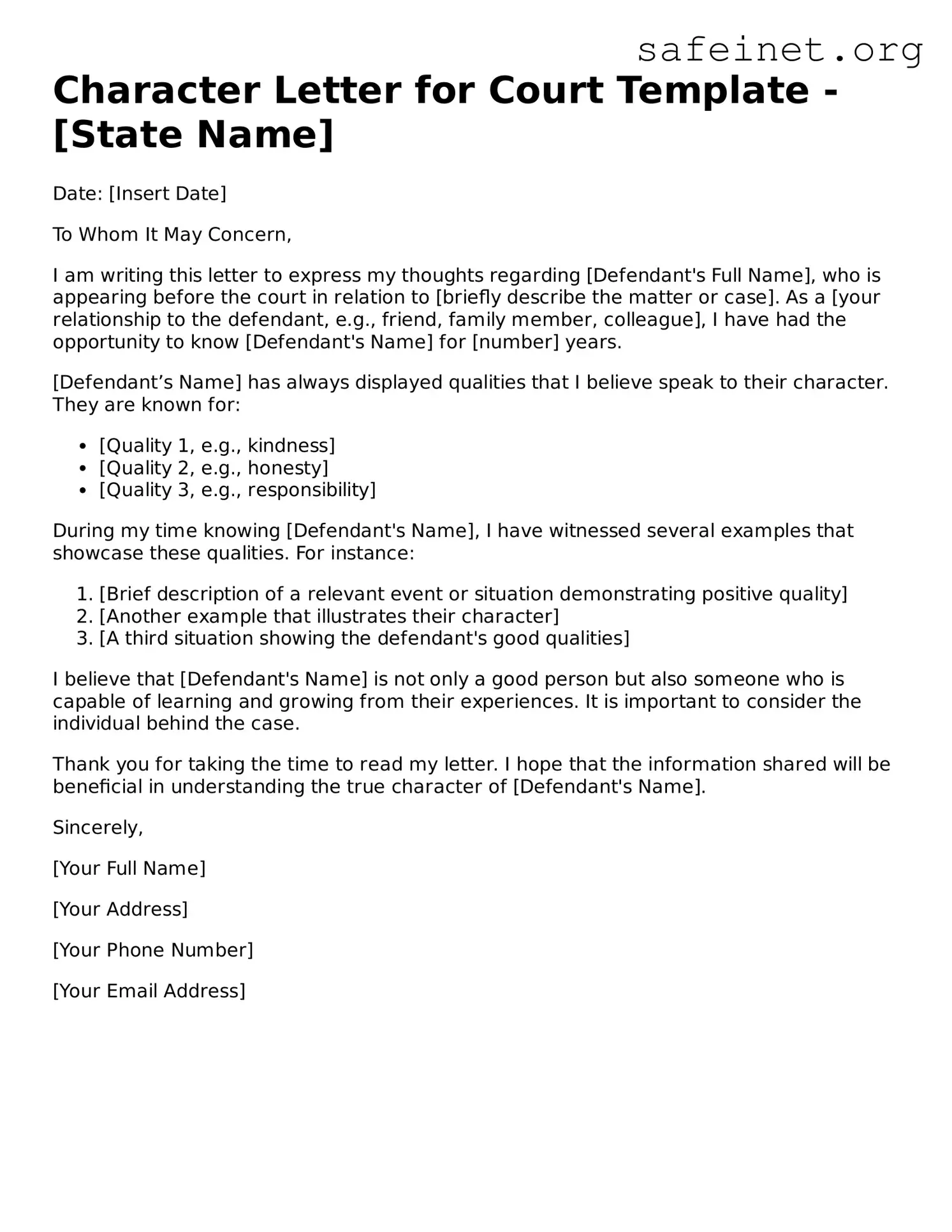 Official Character Letter for Court Document