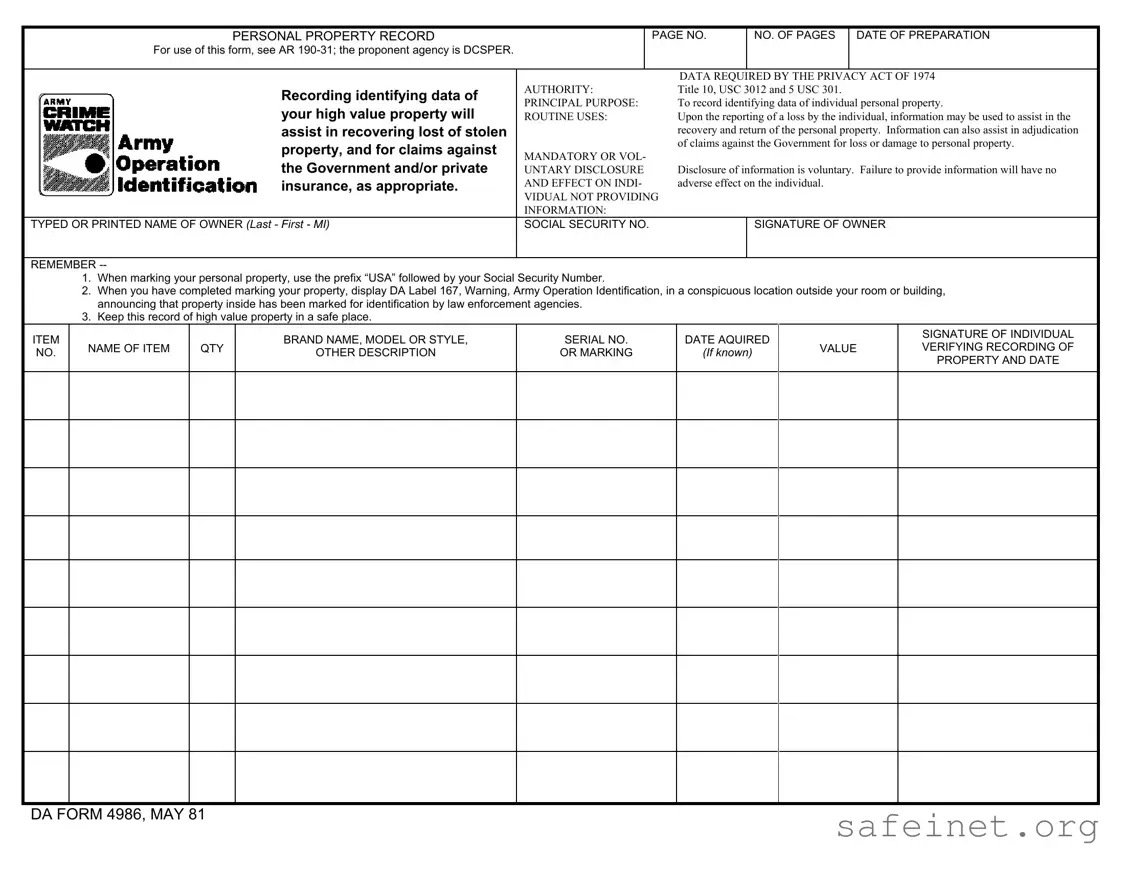 Blank Da 4986 Template