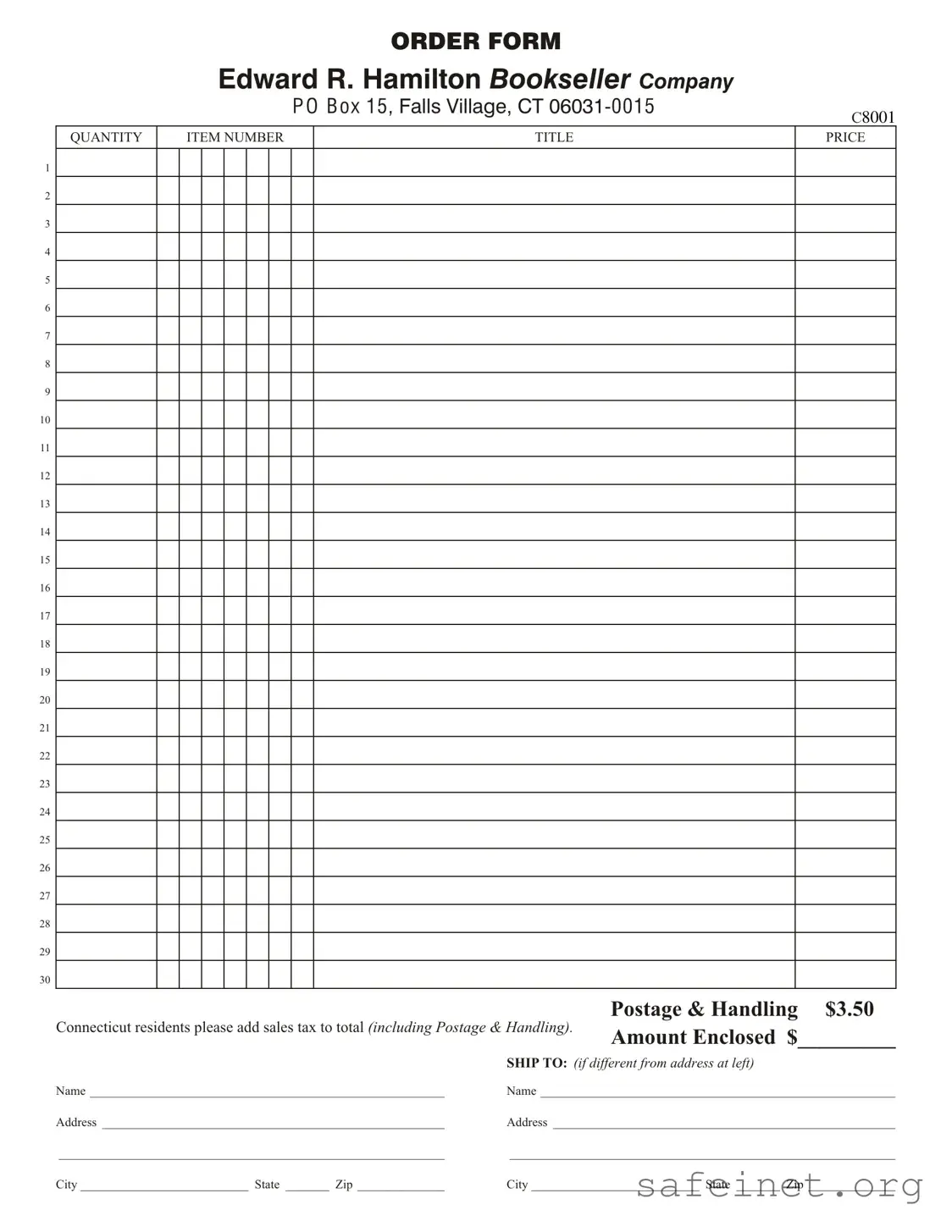 Blank Edward R Hamilton Order Template