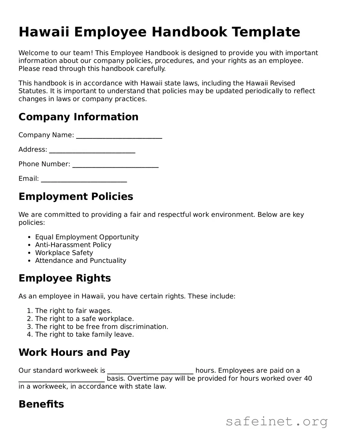 Valid Employee Handbook Template for the State of Hawaii