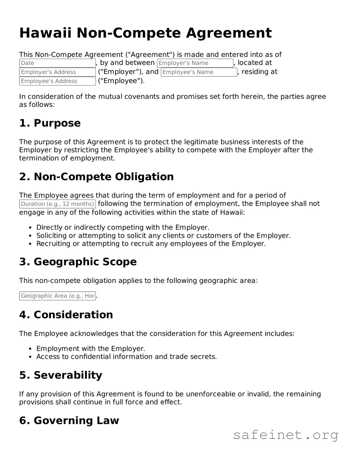 Valid Non-compete Agreement Template for the State of Hawaii