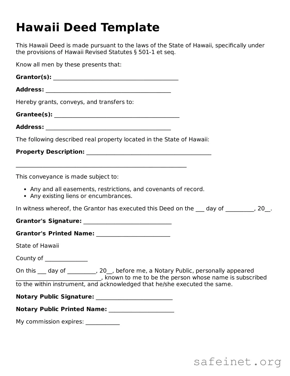 Valid Deed Template for the State of Hawaii