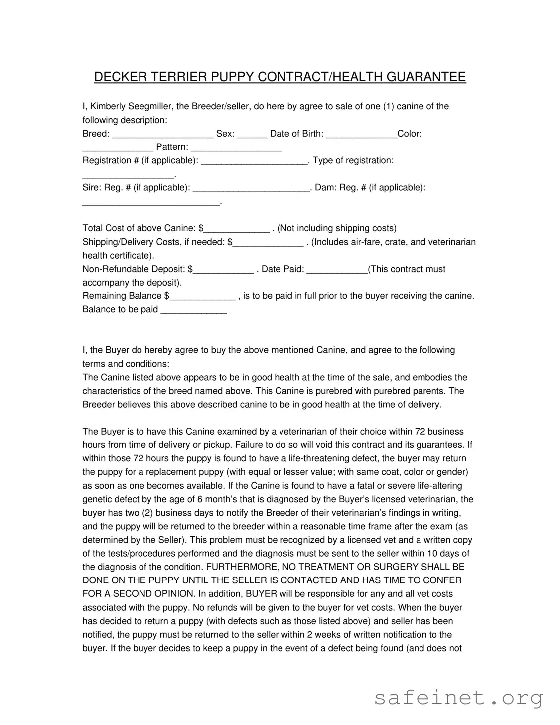 Blank Health Guarantee Template