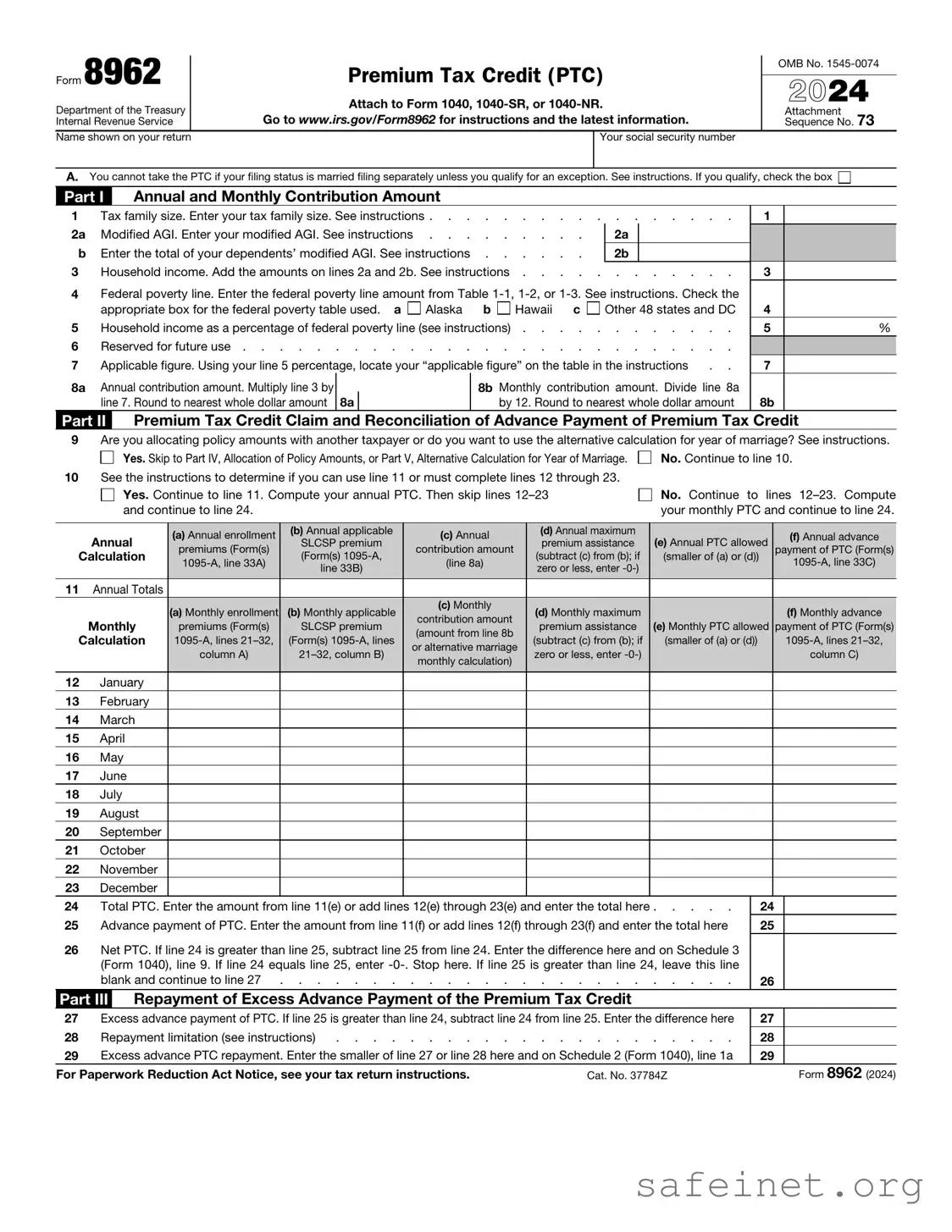 Blank IRS 8962 Template