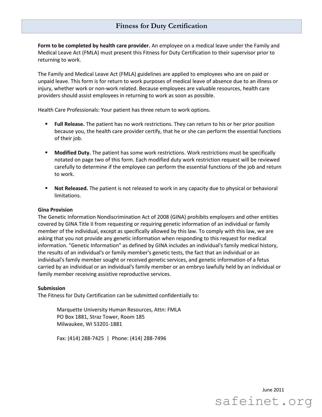 Blank Fitness For Duty Template